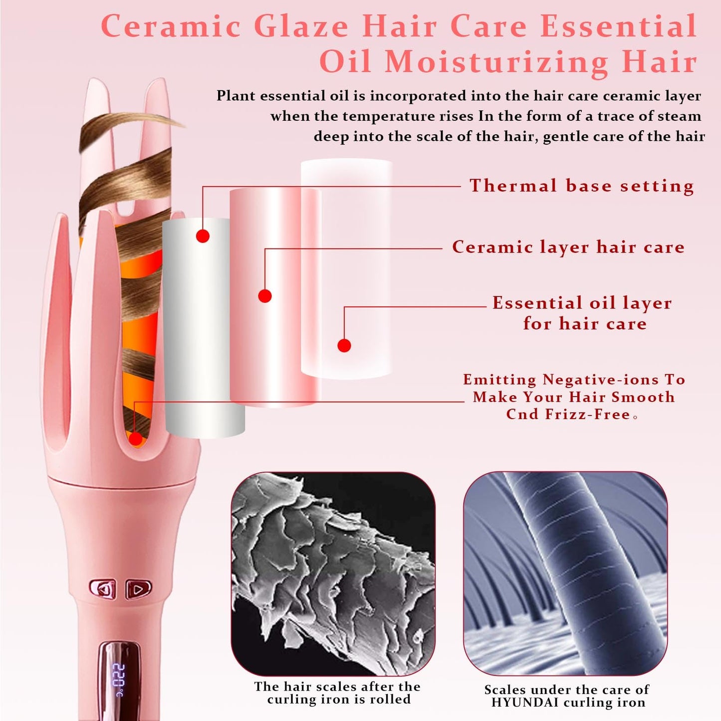 TGTNG® Automatic Hair Curler,Automatic Curling Iron with 4 Temperatures,Dual Voltage Rotating Curling Iron with 1 1/4 inch Fast Heating and Auto Shut-Off for Professional Hair Styling
