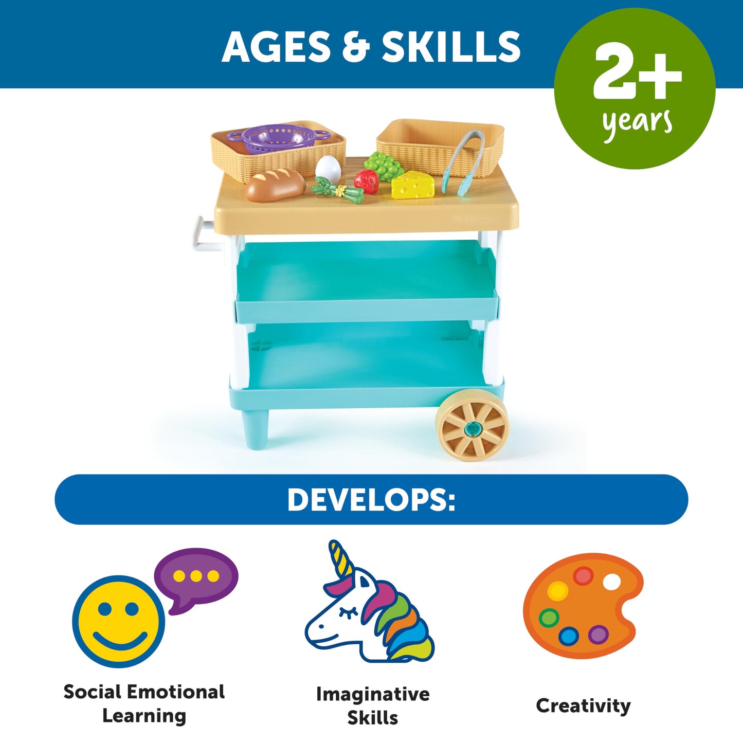 Learning Resources New Sprouts Prep ‘n’ Store Kitchen Island, Ages 2+, Play Food for Kids’ Kitchens, Grocery Store Pretend Play, Play Food For Toddlers,11 Pieces