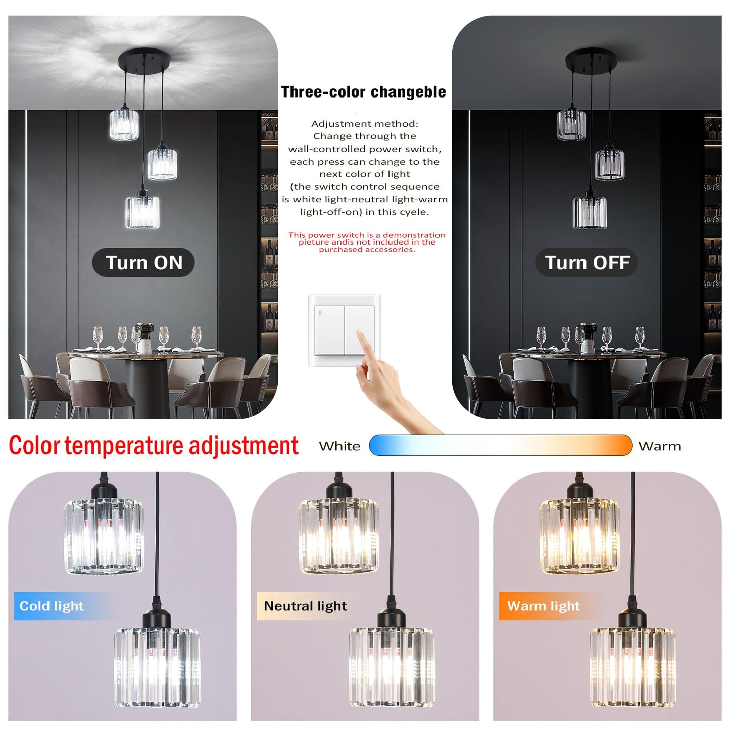 Cainjiazh Crystal Pendant Lights Round Ceiling,Modern Crystal Chandeliers Hanging Light Fixture for Kitchen Island,Adjustable Chandelier for Dining Room,Foyer,Living Room Entryway Black 3 Lights