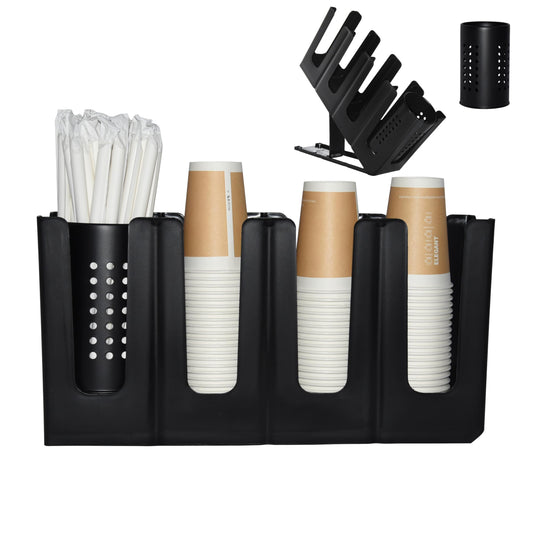 Cup Holder Lid Dispenser with Straw Organizer,4 Compartment 7 Adjusting,Cup Storage Organizer for Breakroom Countertop Coffee Station Bar Restaurant