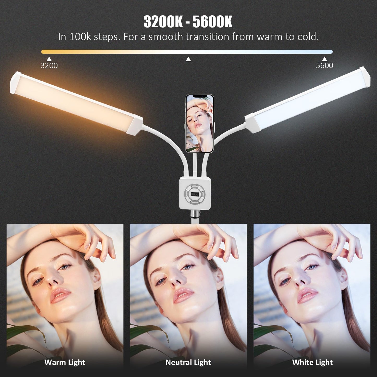 Esthetician Light with Tripod Stand and Phone Holder, Floor Lamp, Lash Lamp for Eyelash Extensions, [Upgrade] Touch Switch Lash Light for Makeup, Tattoo, Photography, Selfie, Video Recording（White）