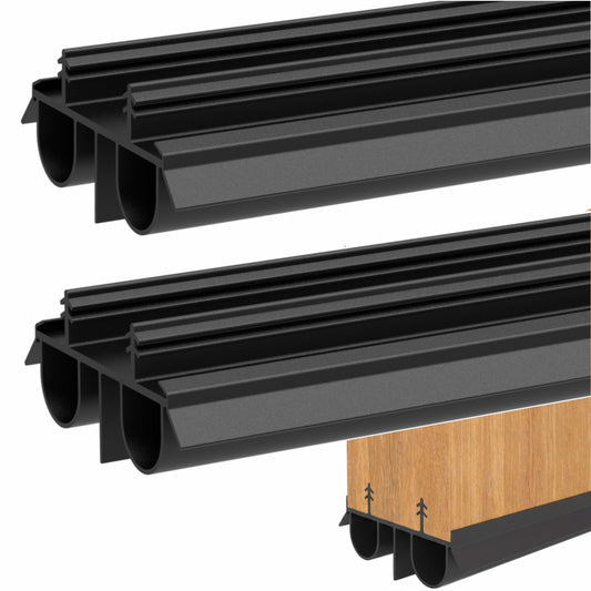 Exterior Door Sweep [2 Pack] – 36 Inch Kerf Weather Stripping with Dual Air Tube Seal & Vinyl Fins | Under Door Bottom Seal Strip for Exterior Doors with Kerf Track | Quiet & Tight Fit