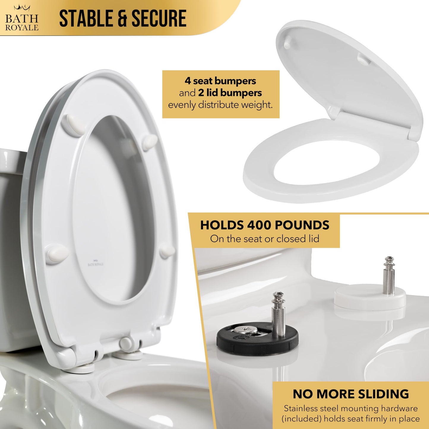 Bath Royale Heavy Duty & Soft Close Toilet Seat Elongated BR237-00 Scratch Resistant, Fits All Toilet Brands, MasterSuite Series