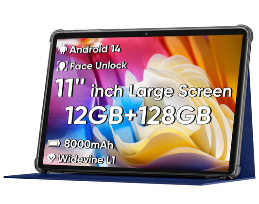 2025 Upgraded Android 14 Tablet, 11inch Tablet PC,Support Face Unlock, Octa-core CPU,12GB+128GB+1TB Expand, 8000mAh Big Battery, 18W Fast Charging, WiFi6, BT5.0,Touchscreen Display Tableta with Case