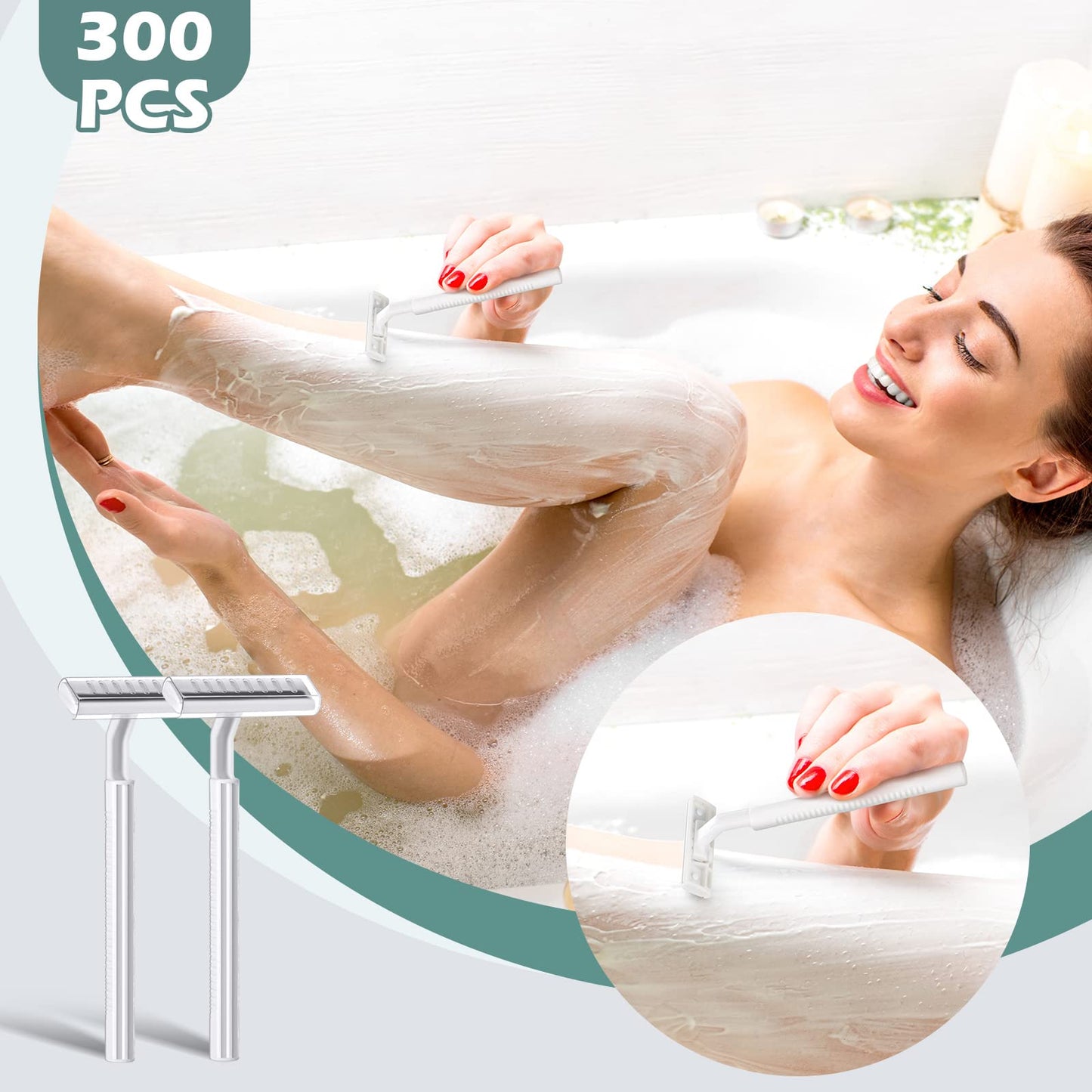 300 Pieces Disposable Razors Bulk for Men Women Individually Wrapped Stainless Steel Hotel Guest Shaving Razors Safety Twin Blades for House Travel Home Use Portable, White
