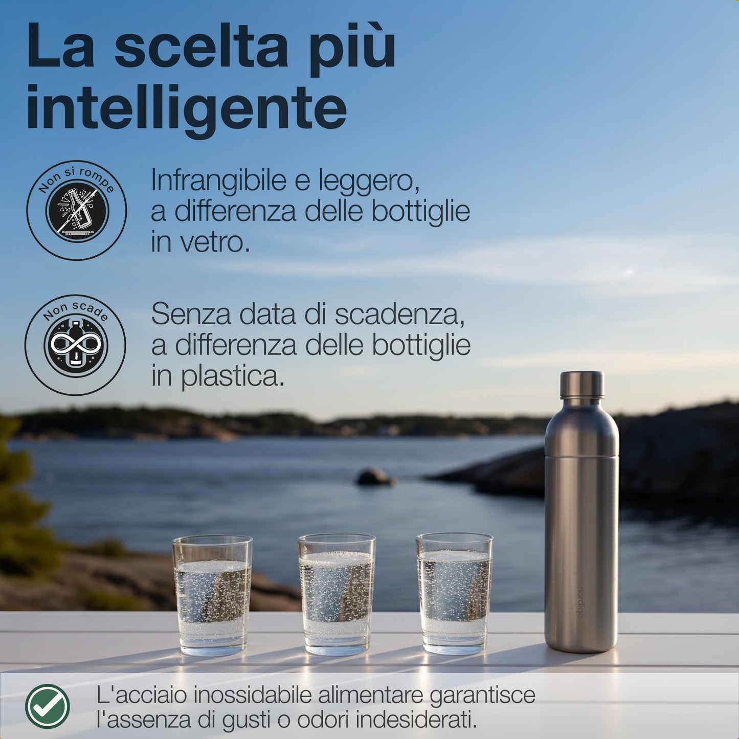 Nordiqo Premium 33 oz Stainless Steel Bottle | Compatible with Aarke Carbonator 3, SodaStream Duo & Plastic Bottle | No Expiry | Plastic-Free | 2x Steel
