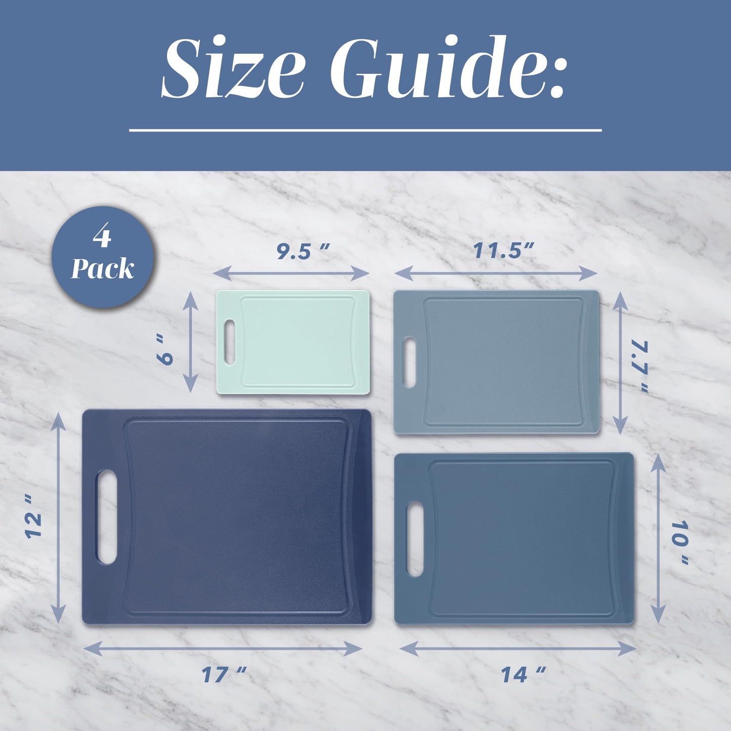 COOK WITH COLOR Non-Slip Cutting Board Set – Kitchen Essentials with Easy Grip Handle for Meat, Veggies, and Fruits, 4 Cutting Boards, Blue-New