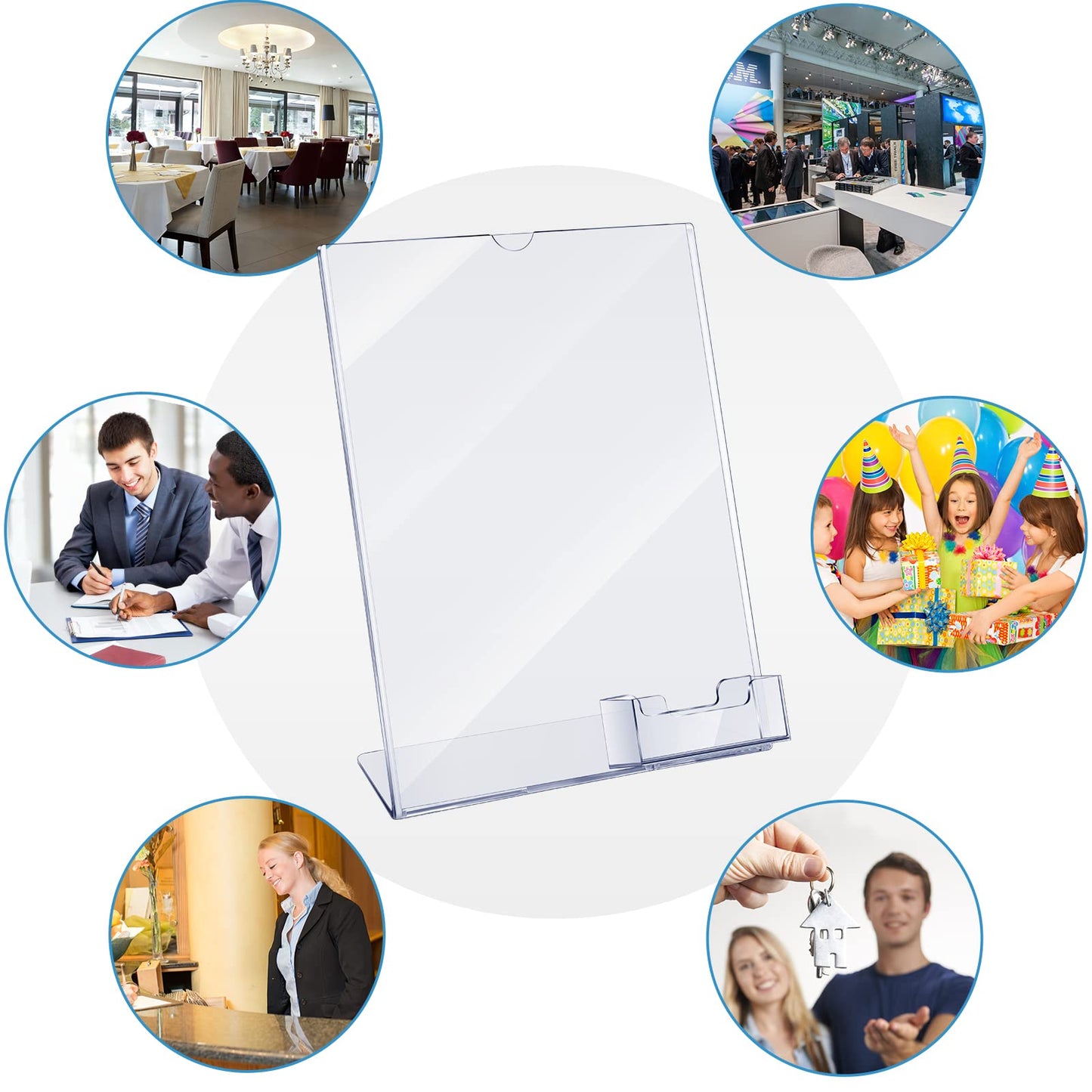 Vicenpal Acrylic Sign Holder with Business Card Holder, 8.5 x 11 Clear Brochure Display Stand Flyer Stand with Business Card Pocket for Magazine Pamphlet Booklets Menu Desktop(8 Pcs)