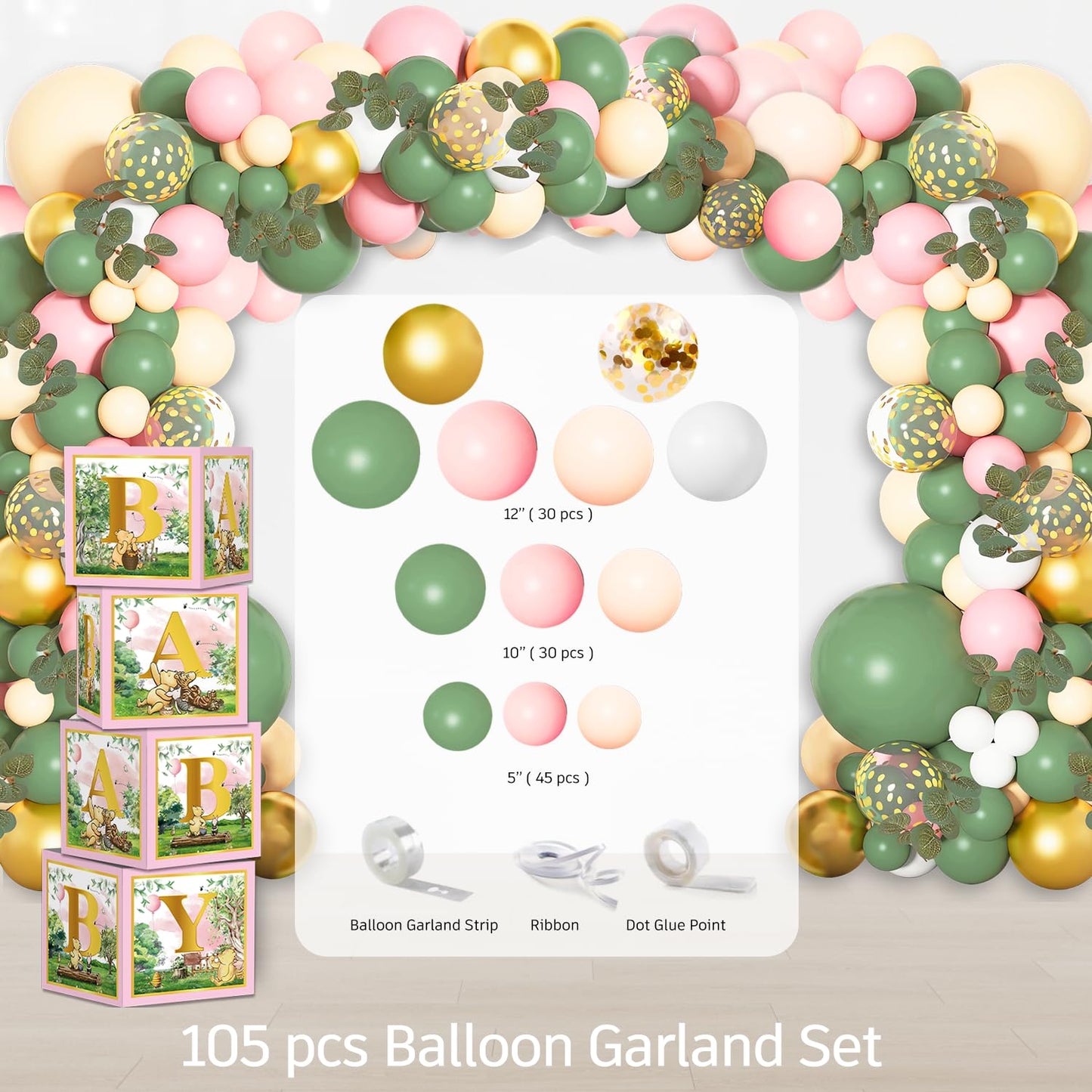 cocomigo 266PCS Pink Classic Bear Baby Shower Decorations Set, All-in-One Party Supplies Pack with 20 Plates, Classic Cupcake Stand, Cupcake Toppers Backdrop, Baby Shower for Girls
