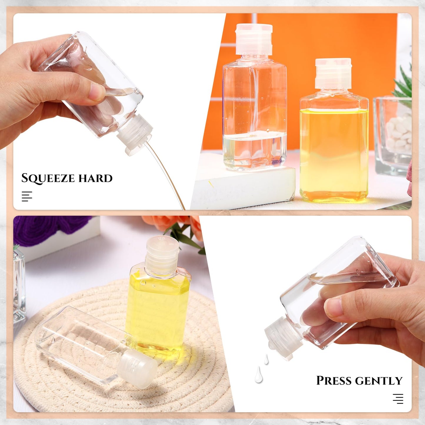 Tanlade 200 Pcs 2 oz Clear Hand Sanitizer Bottles with Flip Cap Plastic Empty Reusable Refillable Bottles Portable Travel Size Hand Sanitizer Container for Shampoo Soap Outdoor Camping (Clear)