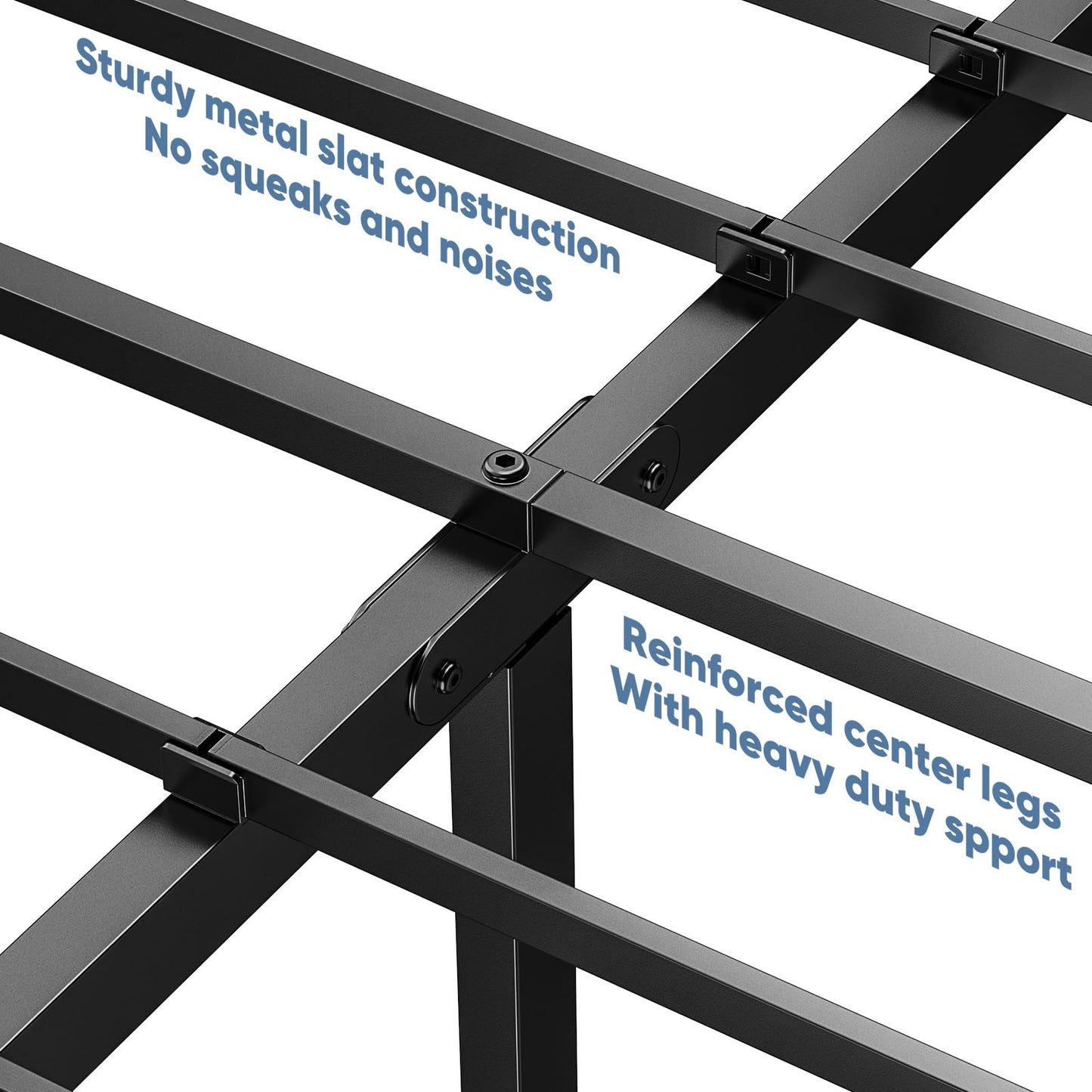 DUMOS Queen Size 14 Inch Bed Frame - Metal Platform Bed Frame Mattress Foundation with Steel Slat Support, No Box Spring Needed, Storage Space Under Base, Easy Assembly, Black