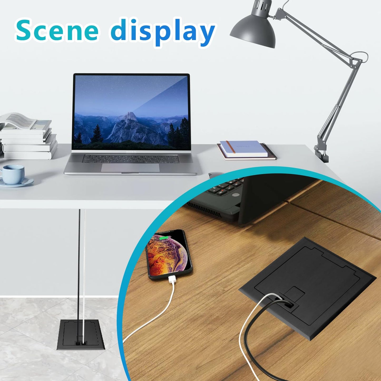KYHSHJ Recessed Flat Hidden Socket Kit with 2 * 15A Receptacle，4.8A 1 USB-A Ports &1 USB-C Port+3-Port RJ45 Datacom Receptacle. Internal Height Adjustable，Corrosive Resistant Hardware,Black