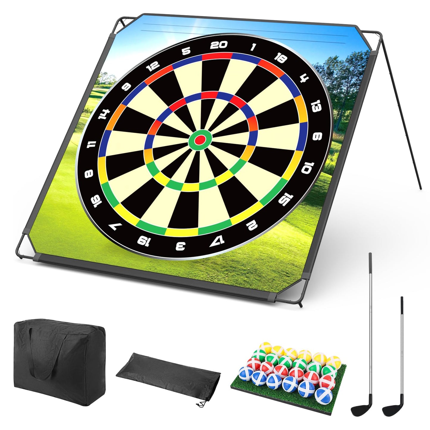 Portable Golf Chipping Game Set for Dads & Junior Golfers, Indoor, Outdoor Backyard & Lawn Fun with 24 Sticky Balls, Putting Mat, 2 Putter & Carry Bag - Family Golf Gifts