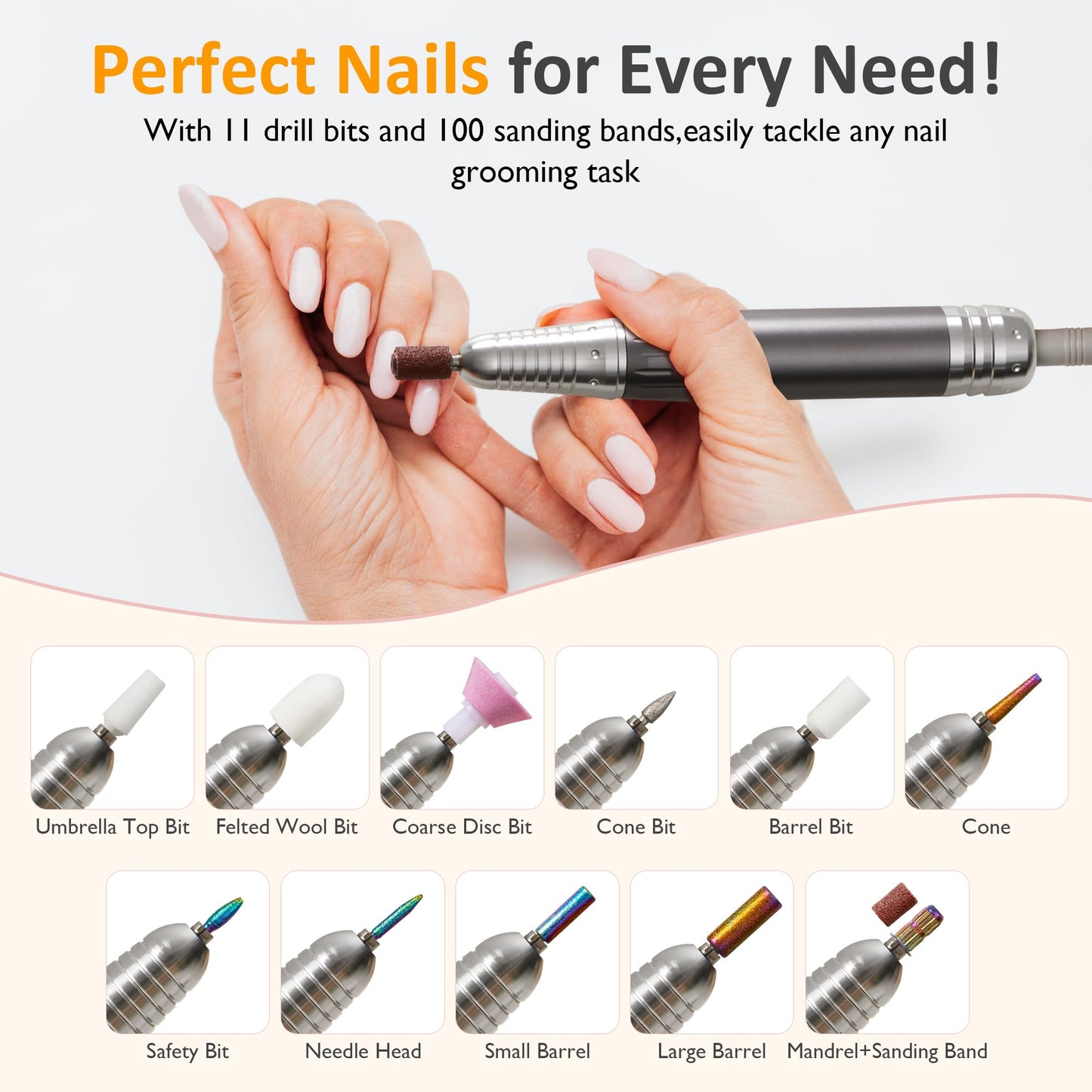 Sunvivi 40000RPM Electric Nail Drill, Rechargeable Nail File Set for Acrylic Nails Gel Polishing, Professional Nail Drill Machine Efile Manicure Pedicure Tools with Nail Drill Bits for Home Salon Use