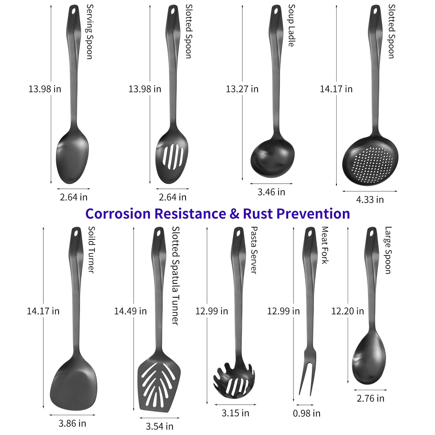 304 Stainless Steel Kitchen Utensil Set - 9pcs Cooking Utensils, Metal Kitchen Utensil Spatula Sets Cookware,High temperature resistance Kitchen Tool Set for Hanging Dishwasher Safe（Black）