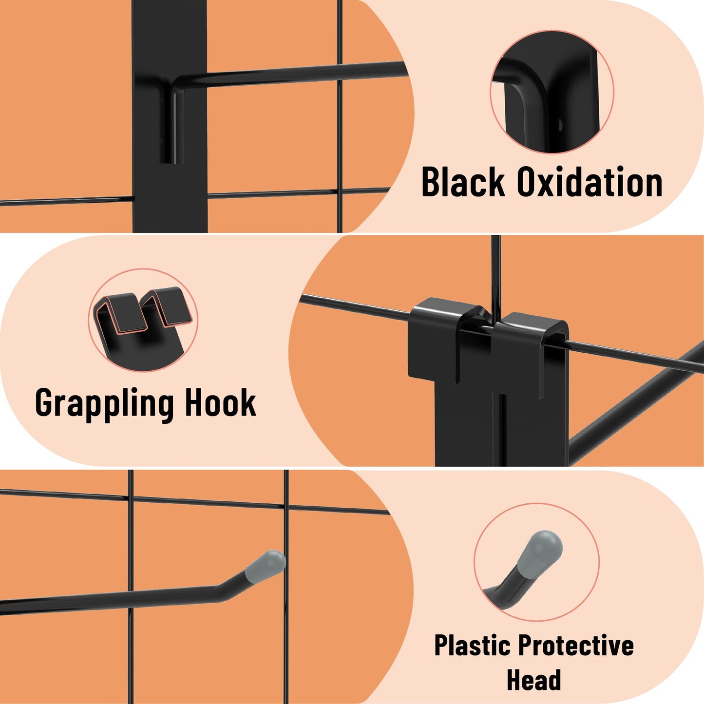 HUHOLE Gridwall Hooks 12 Inch, Black Grid Wall Hook for Grid Wall, 32PC, Hooks for GridWall Panel