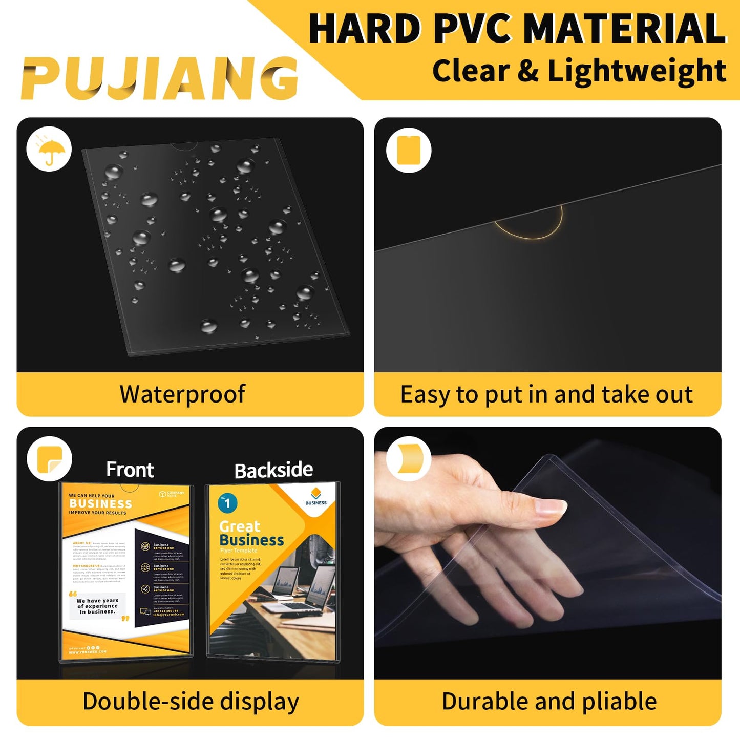 PUJIANG 20 Pack Magnetic Sign Holder 8.5 x 11 - Wall Sign Holder Rigid Plastic Sign Holder with Magnet Strips and Adhesive Strips - Magnetic Display Frame Door Sign Holder