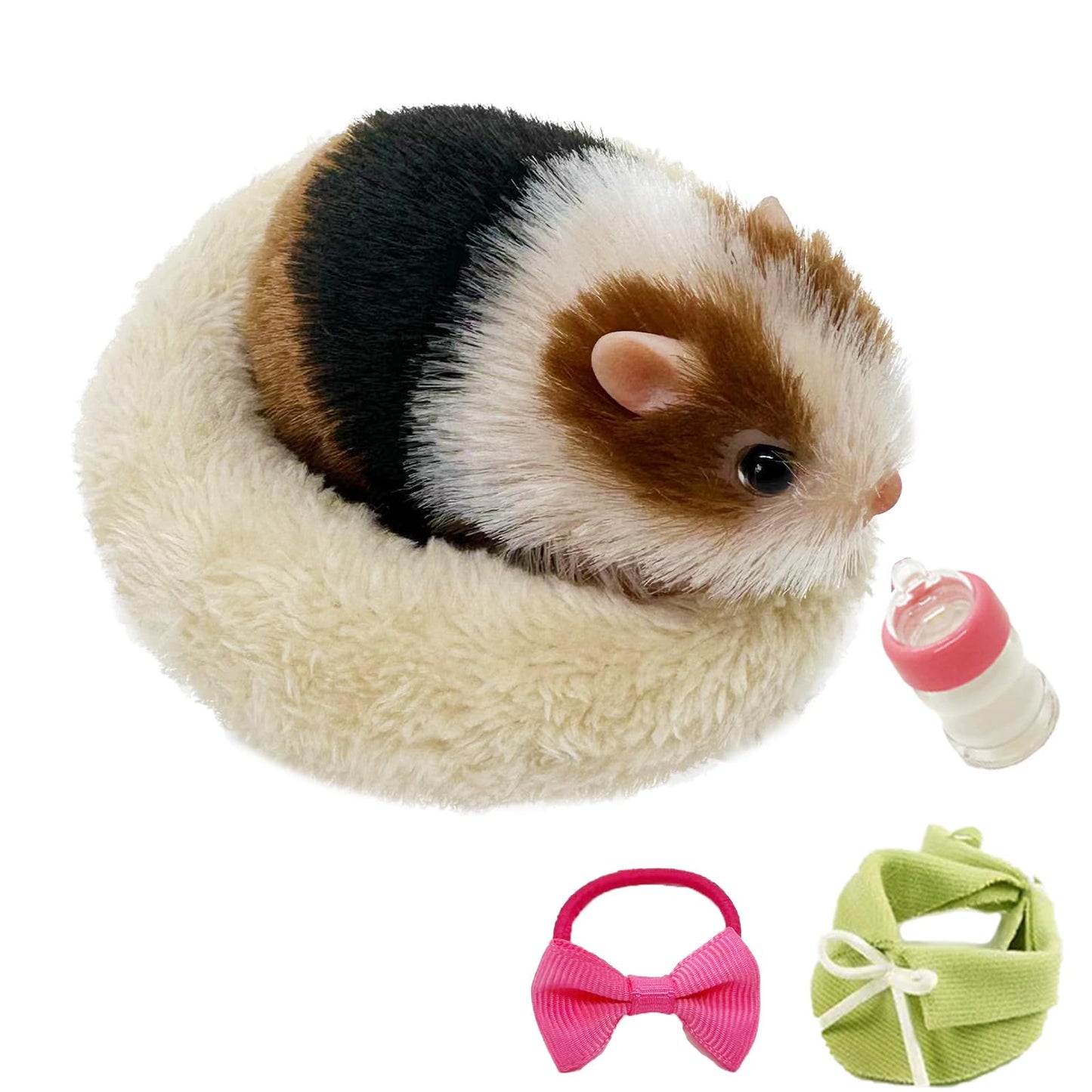 VOLOBE 5 Inches Silicone Hamster, Realistic Silicone Guinea Pig with Sleeping Bed Accessories for Kids Boy Girl Birthday Handmade Gift (Black Hamster)