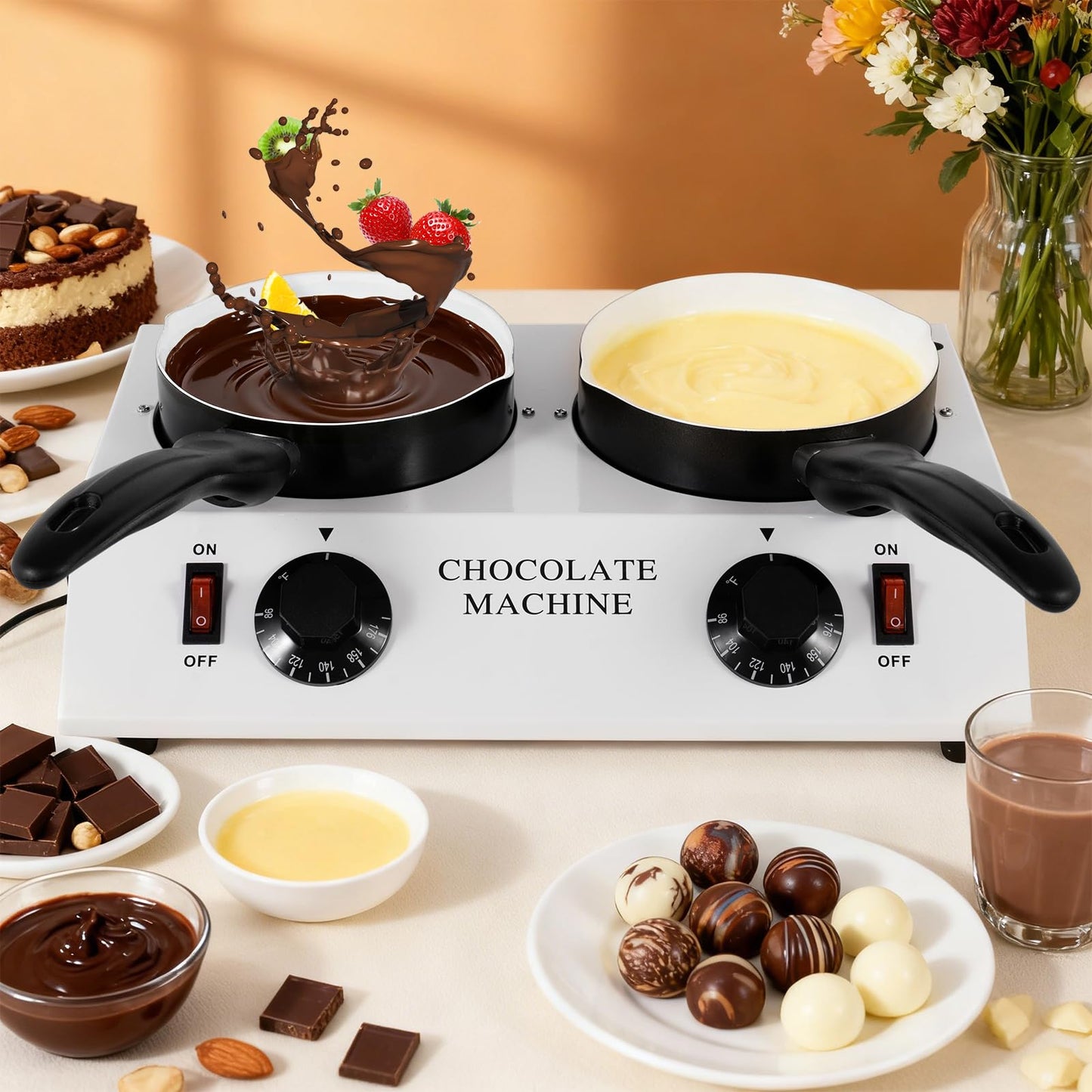 Dyna-Living Chocolate Melting Pot Dual Chocolate Tempering Machine for Melting Chocolate, 80W Chocolate Melting Machine Electric Chocolate Melter Pot for Home, Chocolate Fondue Pot for Chocolate Melt