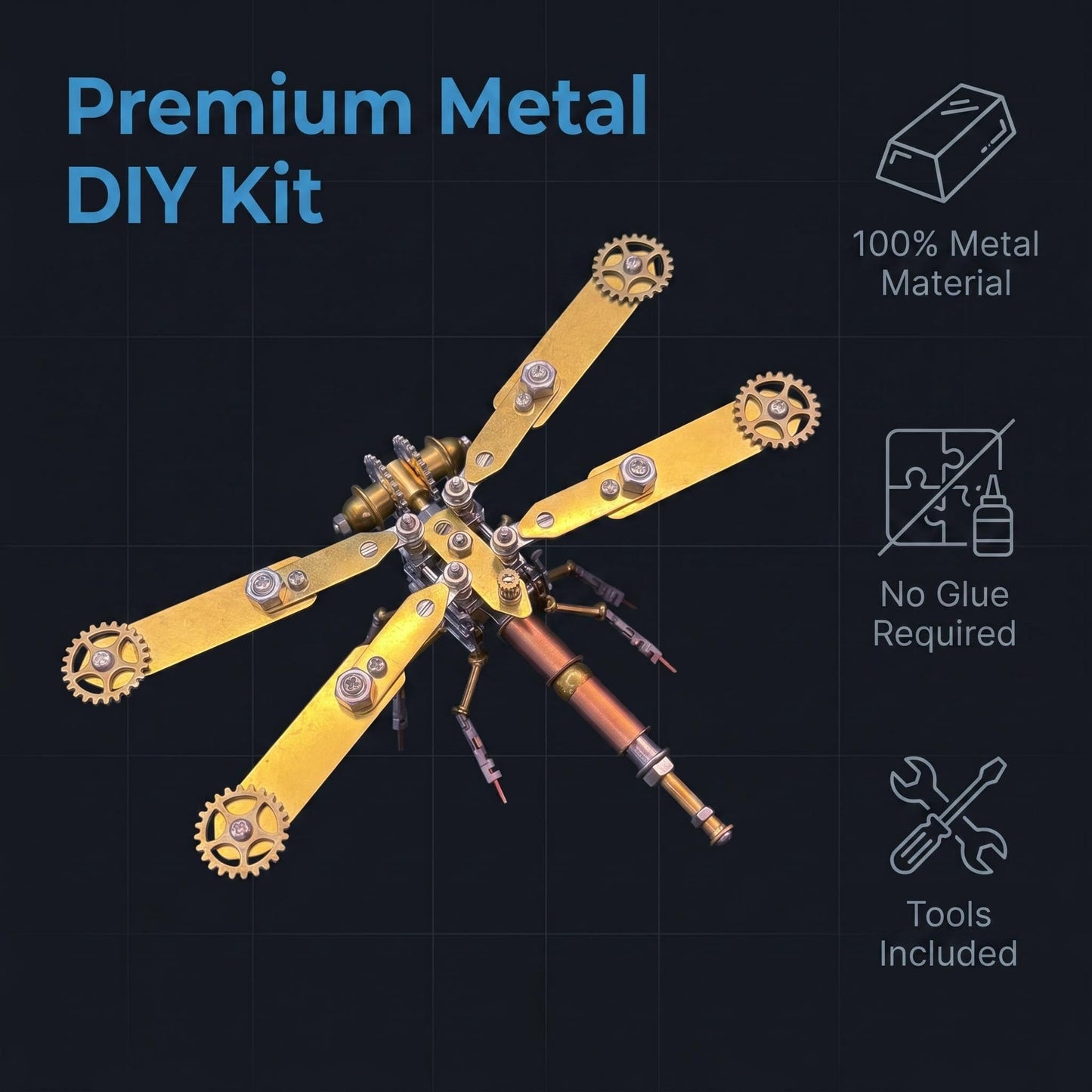 Steampunk Metal Insect Bug Mechanical Steampunk Sculpture Steampunk Mechanical Insect Clockwork 3D Steampunk Metal Puzzle Kits for Adults (Mechanical Dragonfly C)