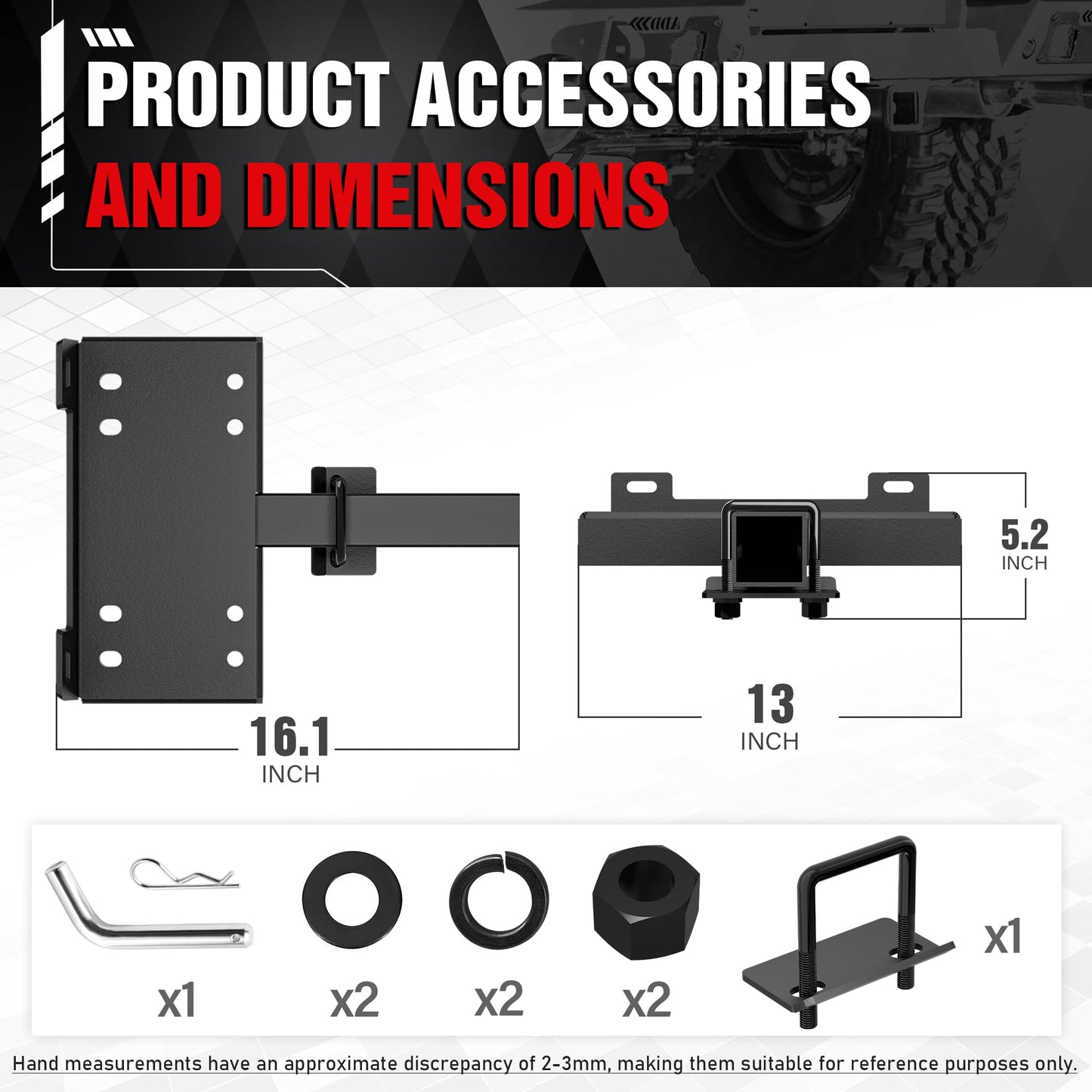 EYOUHZ Trailer Hitch Winch Mount with 2" Receiver, Universal Heavy-Duty Winch Plate Bracket for ATV/UTV/SUV/Truck/Pickup, 17000 lbs Towing Capacity, Mounting Cradle, Black