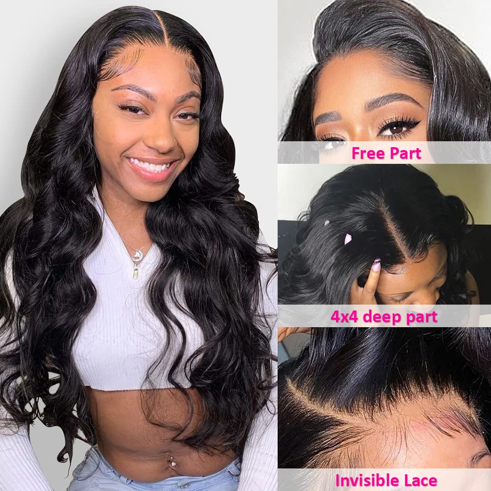 Hedy Body Wave Lace Front Wigs Human Hair Wigs for Black Women Pre Plucked with Baby Hair Glueless 220% Density 4x4 Lace Closure Wigs Human Hair Natural Color(24 Inch)