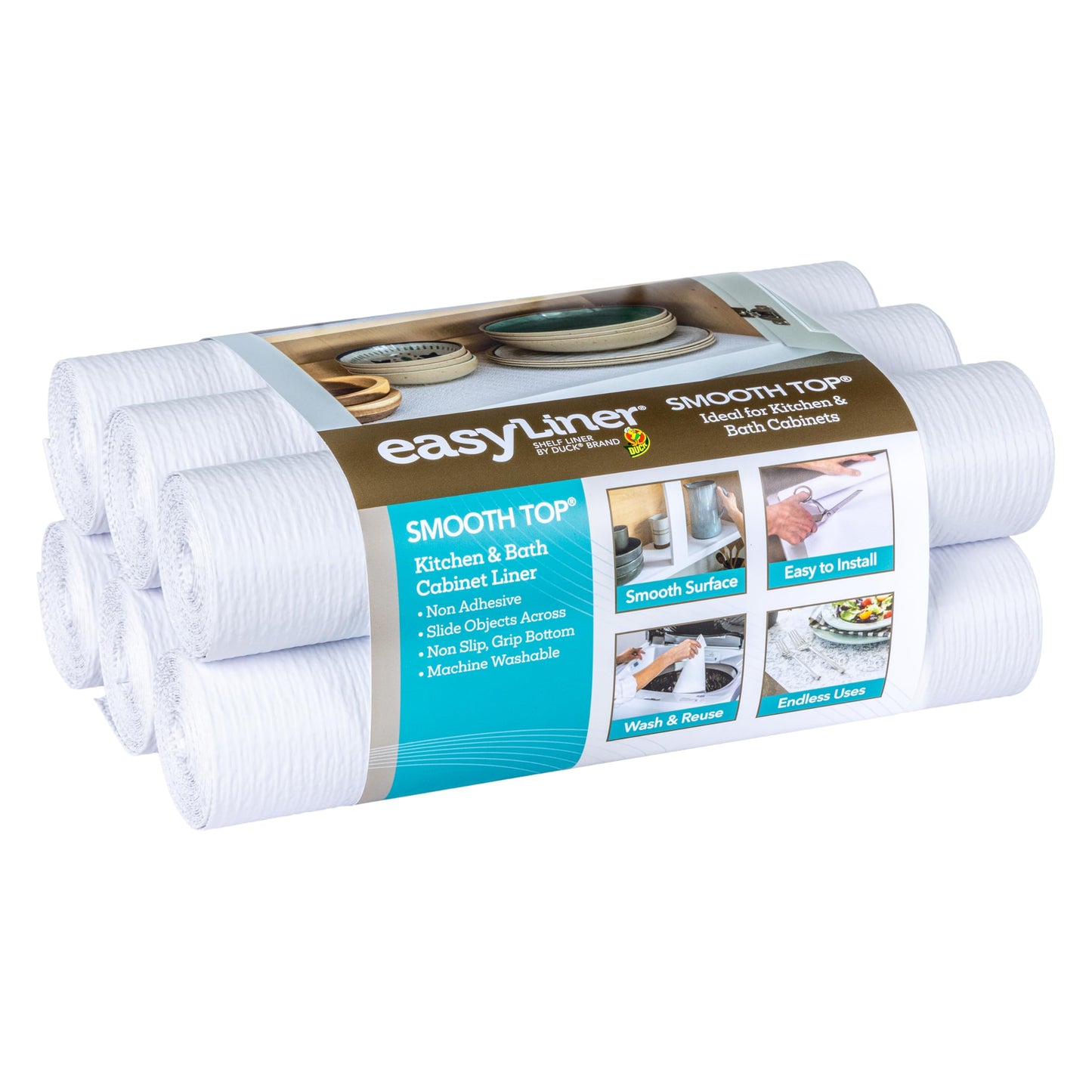 Smooth Top EasyLiner for Cabinets & Drawers - Easy to Install & Cut to Fit - Shelf Paper & Drawer Liner Non Adhesive - Non Slip Shelf Liner for Kitchen Pantry - 12 Inch Width - 60 Total Feet - White