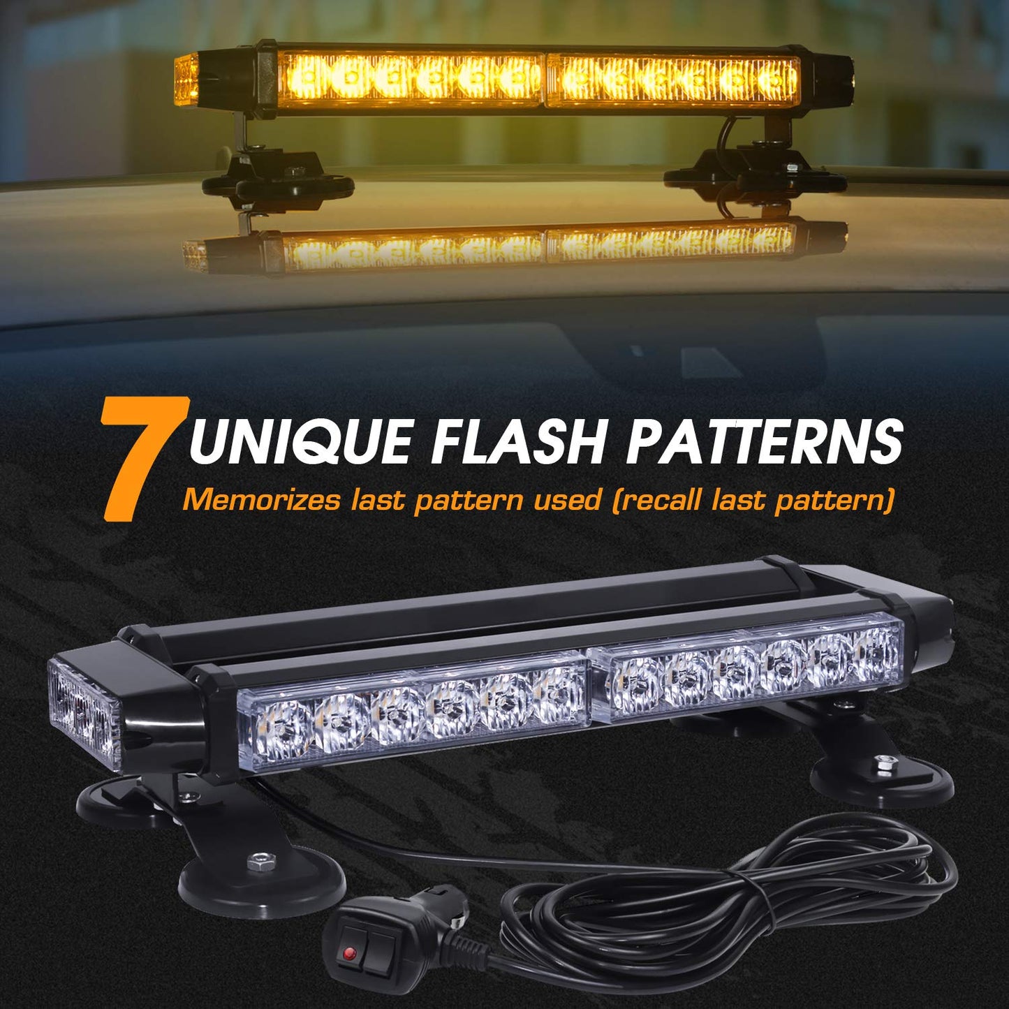 LINKITOM Roof Top LED Strobe Light Bar -Double Side Amber 30 LED Emergency Hazard Safety Warning Flashing Beacon Lighting Bar with Magnetic Base for Snow Plow, Trucks, Construction Vehicles
