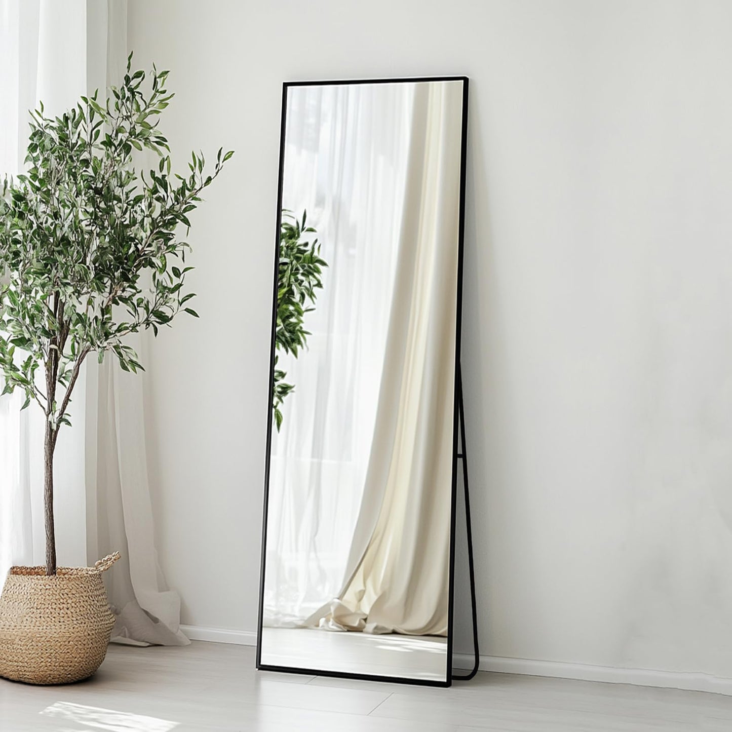 Sunniry Full Length Mirror 56x16 inch, Full Body Mirror with Aluminum Metal Frame, Standing Mirrors for Bedroom, Livingroom, Cloakroom, Hallway, Home Décor.