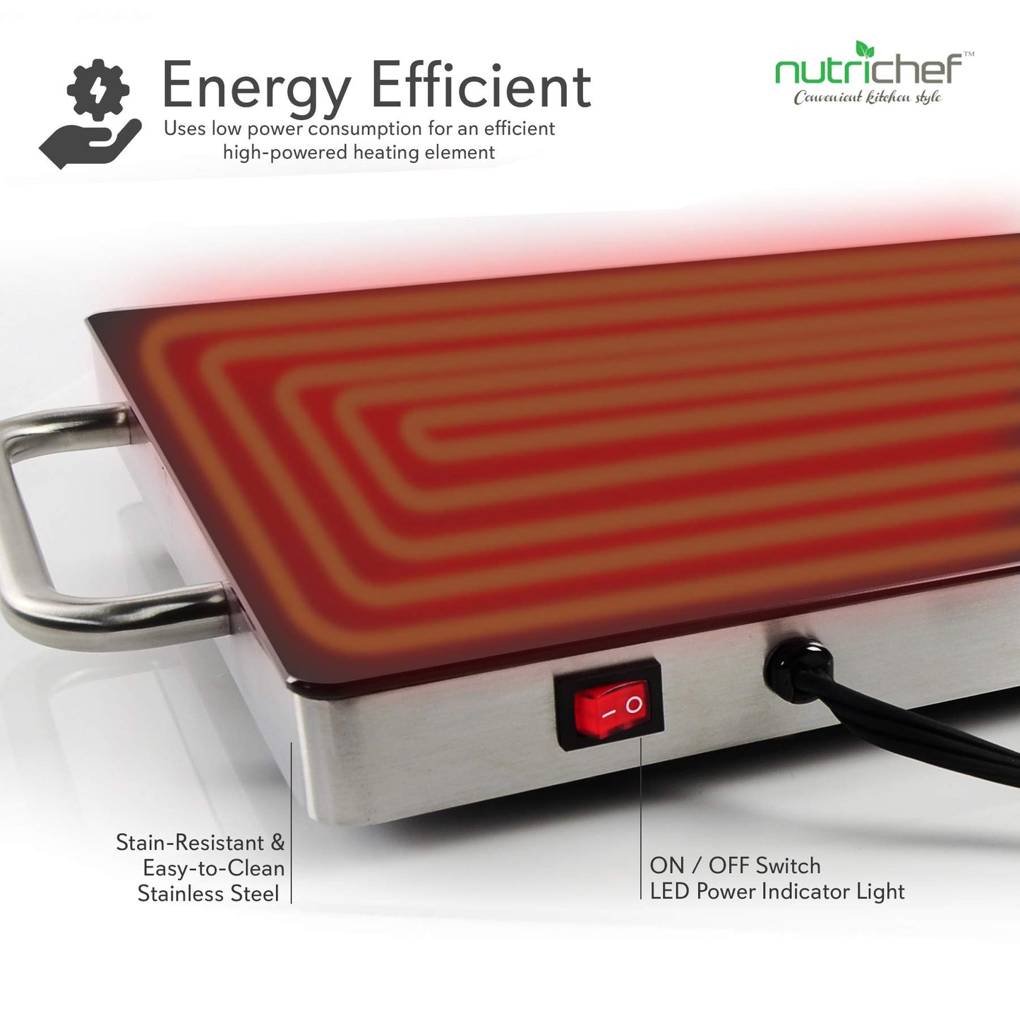 NutriChef Electric Hot Plate Tray Dish Warmer with Black Glass Top | Ideal for Home, Buffets, Parties, Kitchens & Restaurants | Warming Tray for Food | Tortilla Warmer - Dimensions: 16.5 x 11