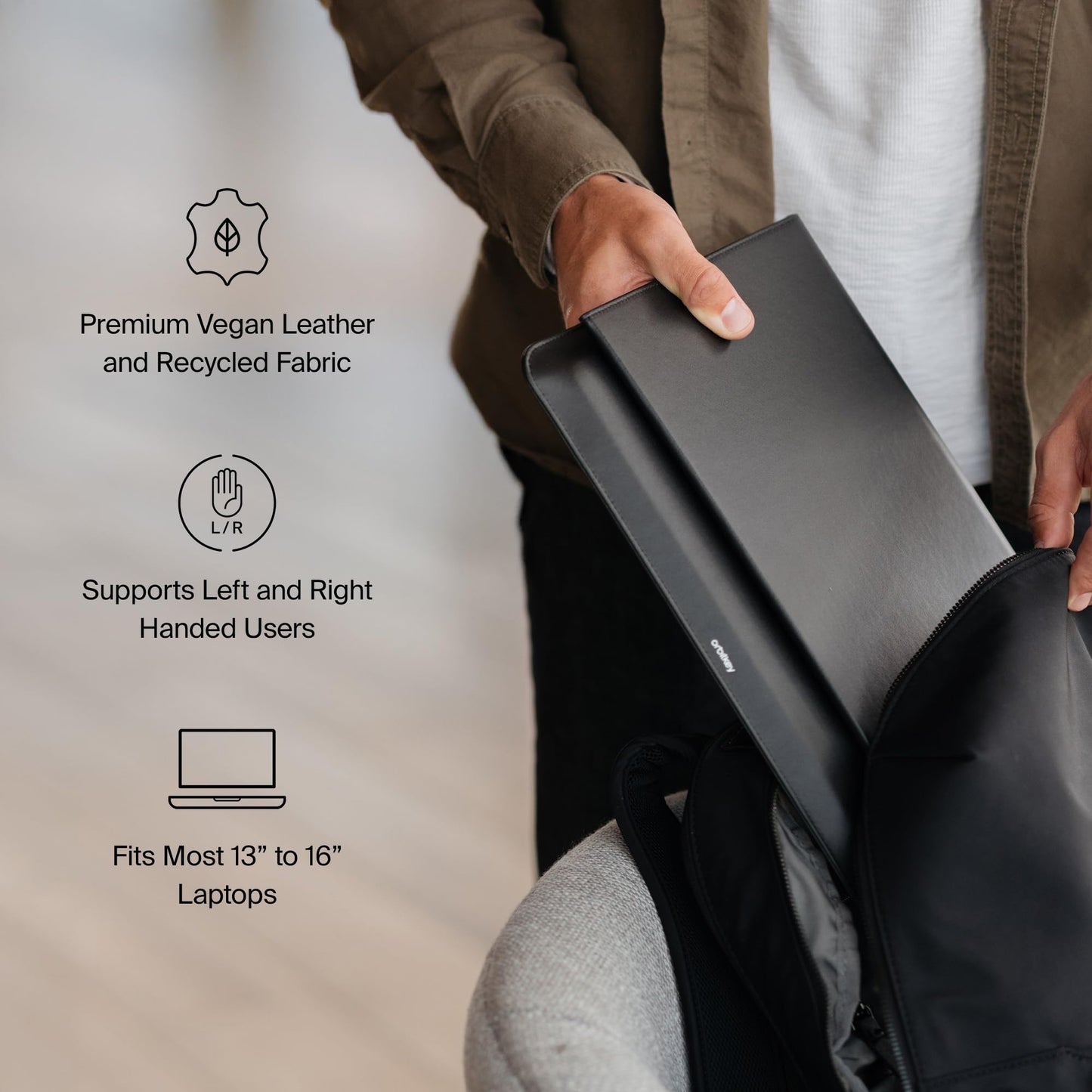 Orbitkey Hybrid Laptop Sleeve | Portable Desk Mat and Laptop Sleeve (Black, 16")