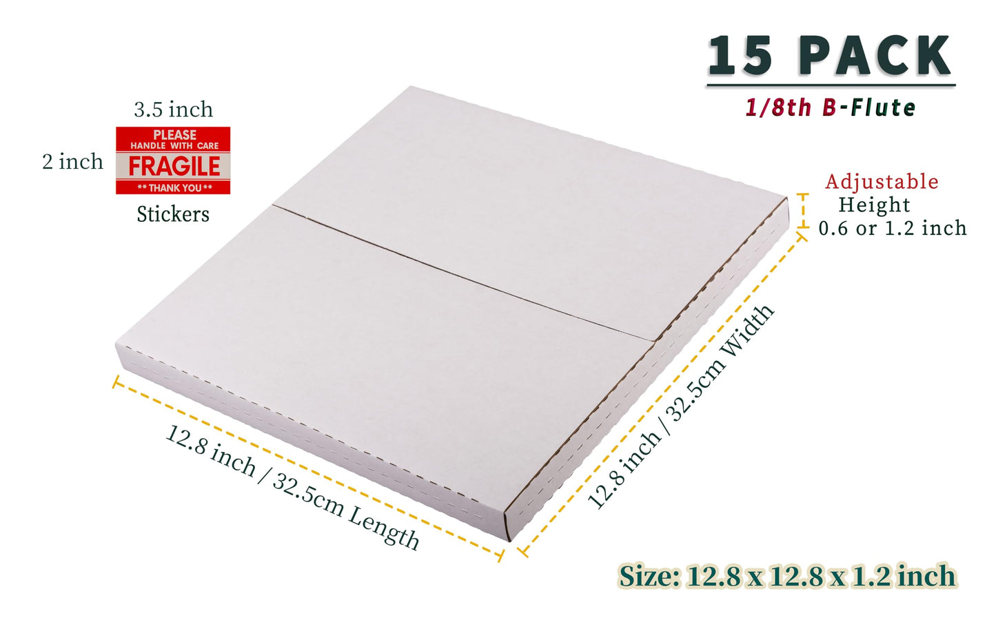 YUSHYIJIE 12-inch LP Mailers Vinyl Record Shipping Boxes, White, 15 Pack