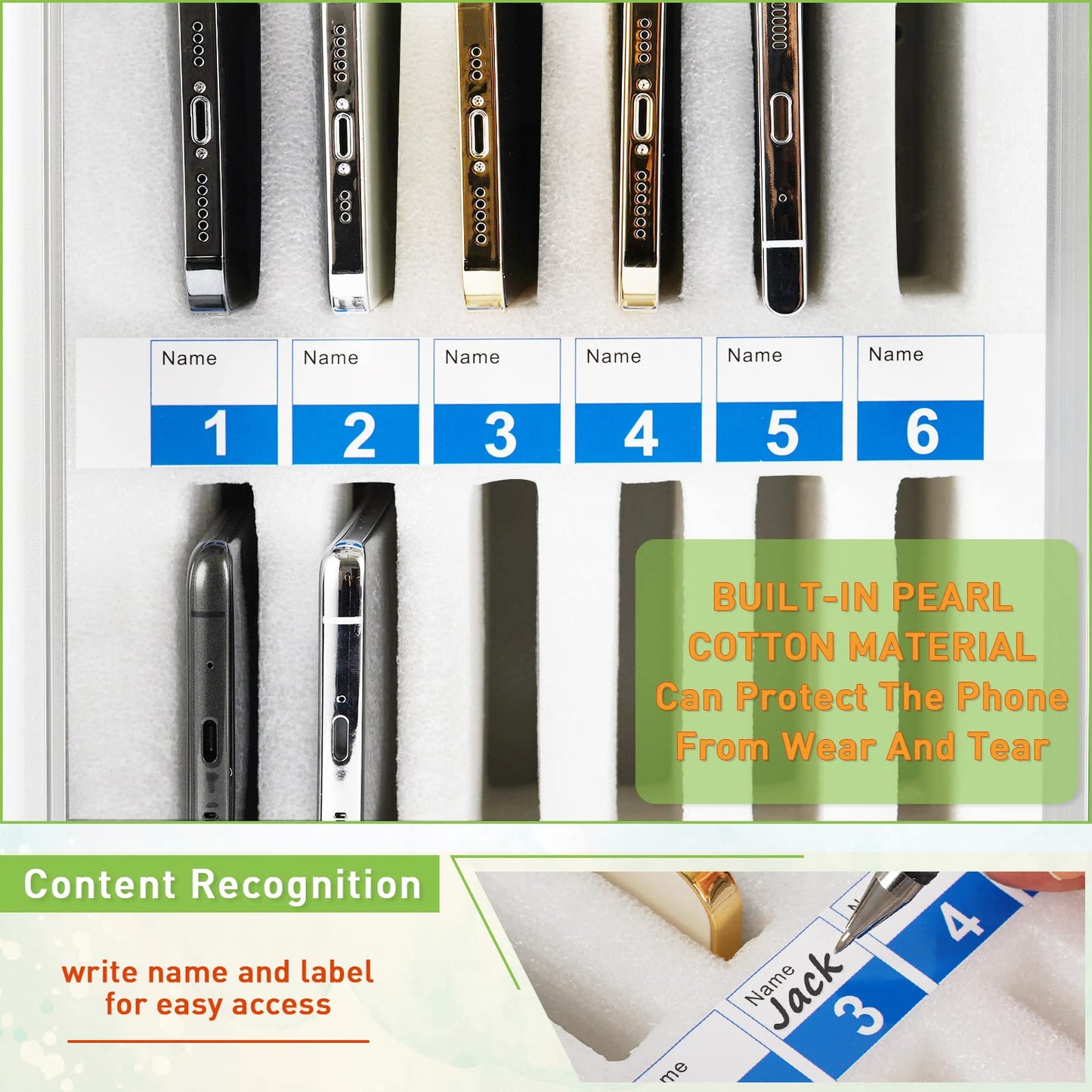 Loghot Aluminum Alloy Pocket Chart Cell Phones Storage Cabinet for Cell Phones,Wall-Mounted with a Locked,Can be Carried by Hand (36 Slots)