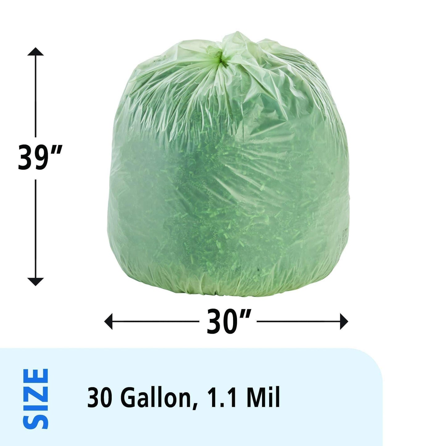 Stout by Envision Compostable Trash Bags, 30 Gallon 30" x 39", 48 Bags Per Case, ASTM6400, Green Bags, Made in America (E3039E11)
