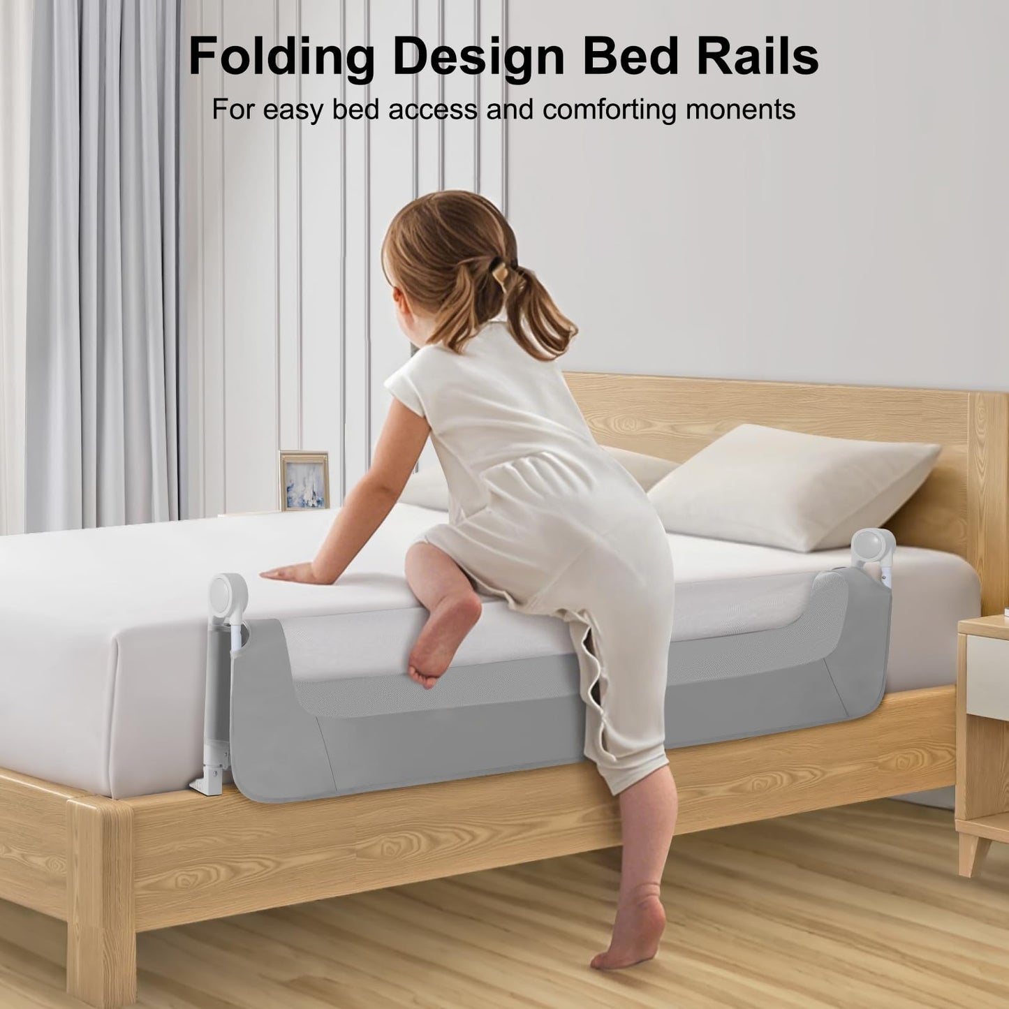 UNAPHO Bed Rail for Toddlers,Swing Down Kids Bed Rails Guard for Twin,Full,Queen,Bunk Size Bed,Extra Tall Child Bed Rail Guard with Reinforced Anchor Safety System,Grey