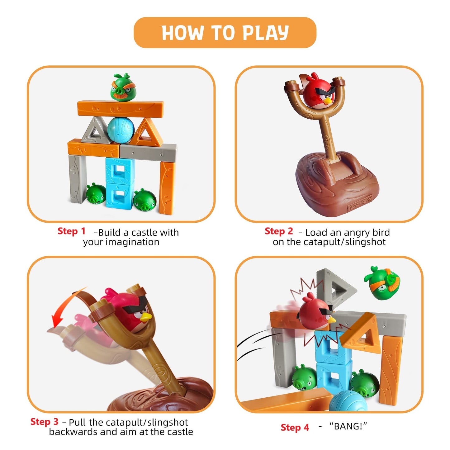 ROLOSO Newly Licensed Angry Birds Toys Playsets Build N’ Launch Construction Brick Assembly Building Blocks Sets Pig City Strike 2 Takedown Space Planet Game Catapult Slingshot Gift Box 20pcs