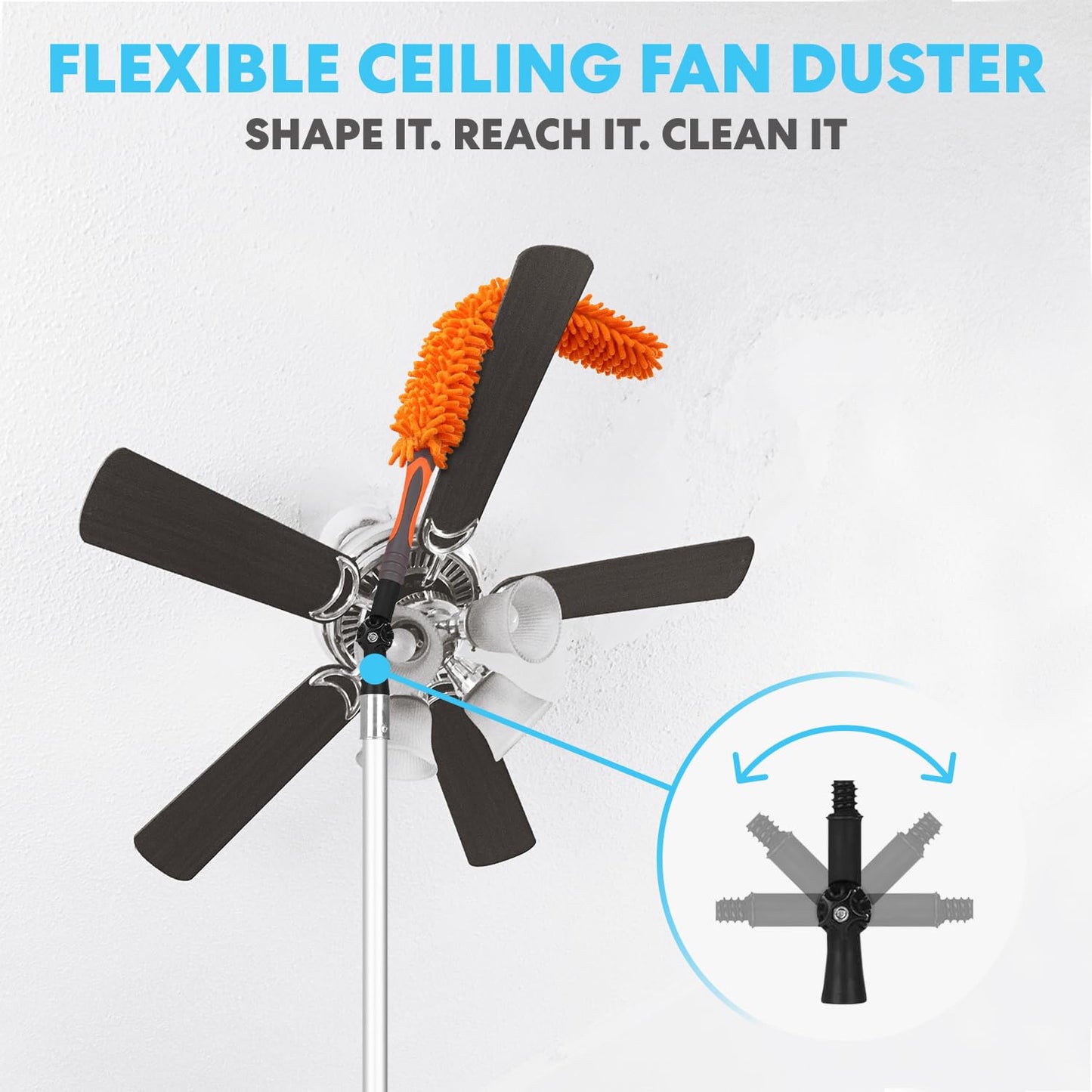 Simpli-Magic 20 Foot High Ceiling Duster Kits with 5-12ft Heavy Duty Extension Pole, High Reach Duster for Cleaning,Microfiber Feather Duster,Cobweb Duster,Ceiling Fan Duster,Window Squeegee & Cleaner