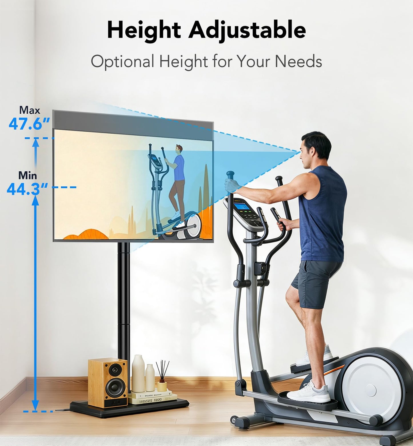 AX WABER Floor TV Stand with Mount for 26-55 inch TVs up to 77 lbs, Height Adjustable Swivel Tilt TV Stand with Wood Base, Saving Space Design for Bedroom, Living Room and Corner, Black