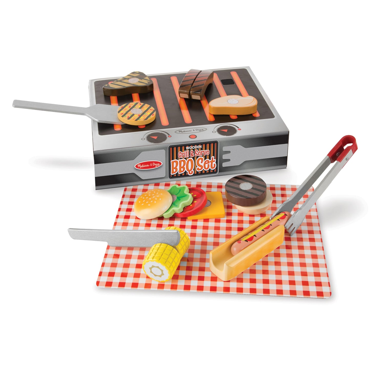 Melissa & Doug Grill and Serve BBQ Set (20 pcs) - Wooden Play Food and AccessoriesHot Dog Toy BBQ Play Kitchen Food for Ages 3+