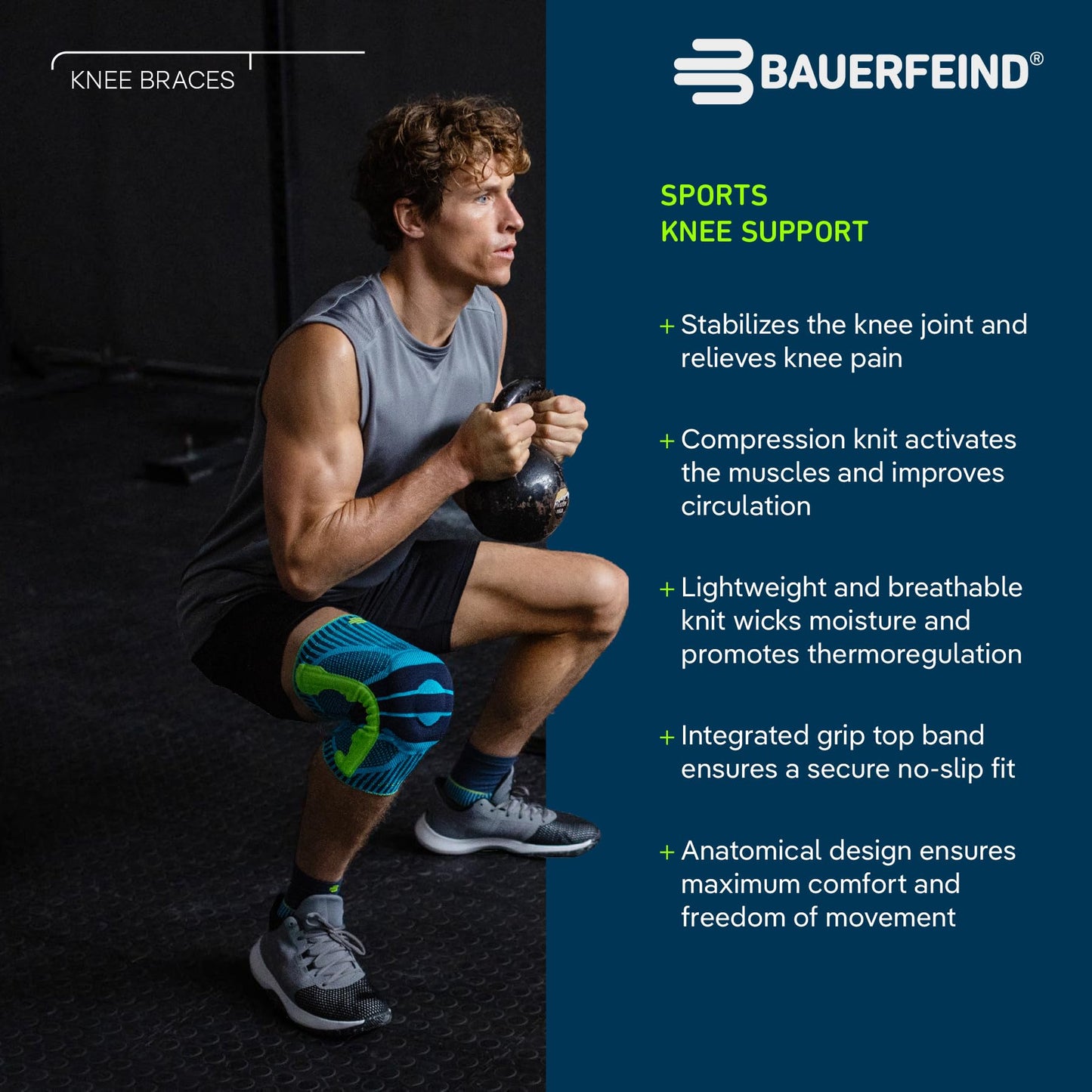 Bauerfeind Sports Knee Support - Knee Brace for Pain Relief and Stabilization - Patellar Knee Pad for Enhanced Support - Targeted Compression - Lightweight & Durable (All Black, M)