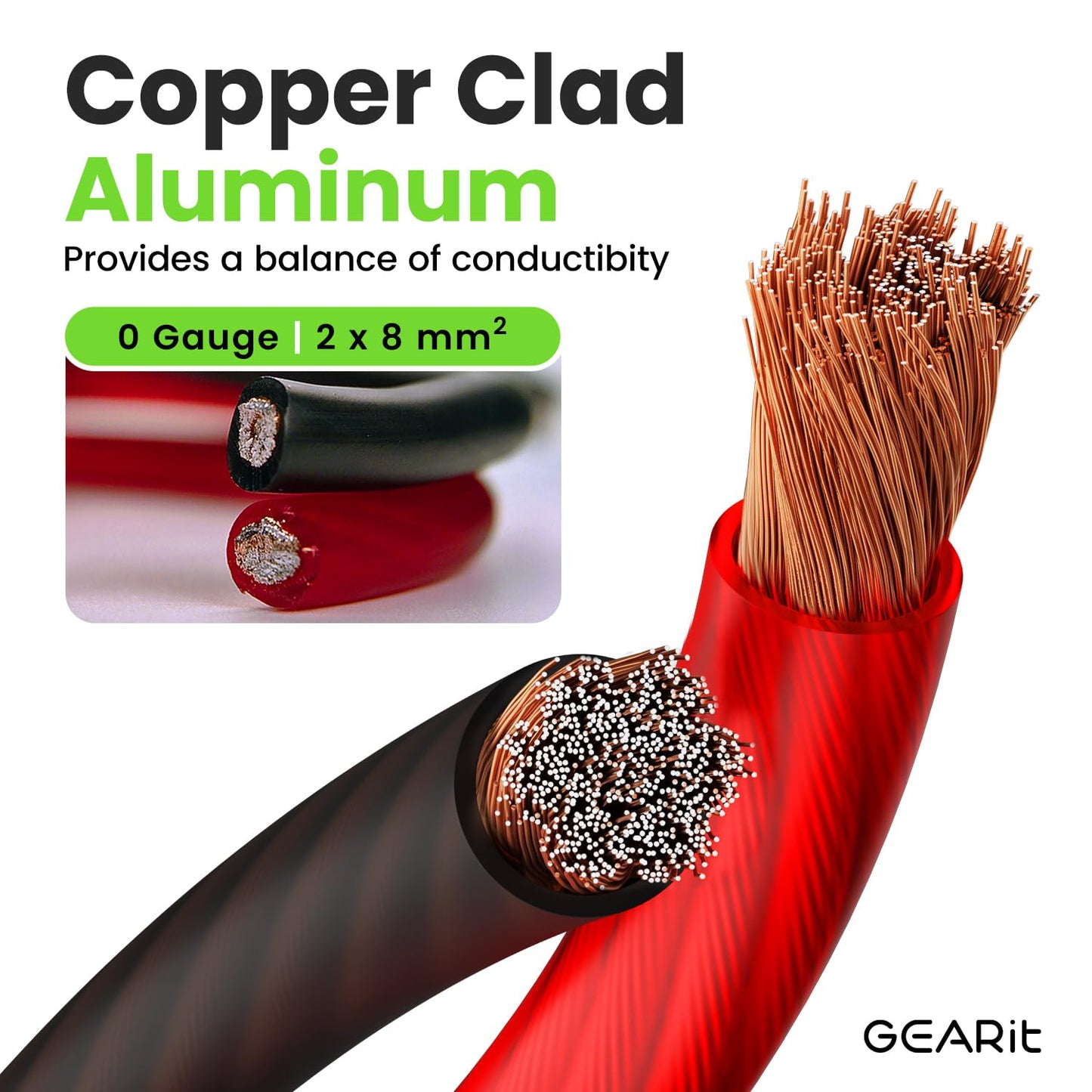 GEARit 0 Gauge Wire, 25 Foot Power Ground Wire - Automotive Battery Cable for Car Audio Amplifier, RV, Trailer CCA Amp Wiring (25 feet Each- Black/Red)