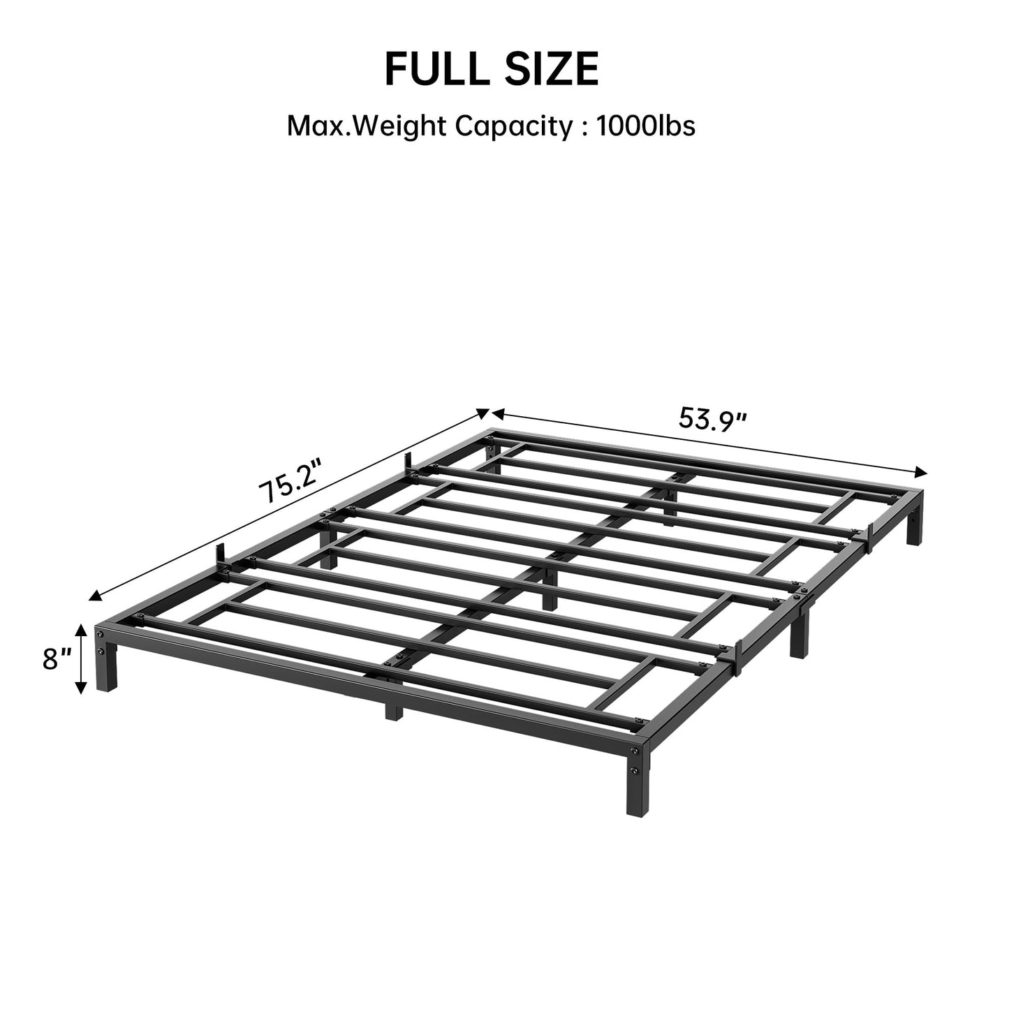 IDEALHOUSE 8 Inch Full Bed Frame No Box Spring Needed, Heavy Duty Metal Platform Bed Frame Full Size for Bedroom Easy Assembly, Noise Free, Black, Full