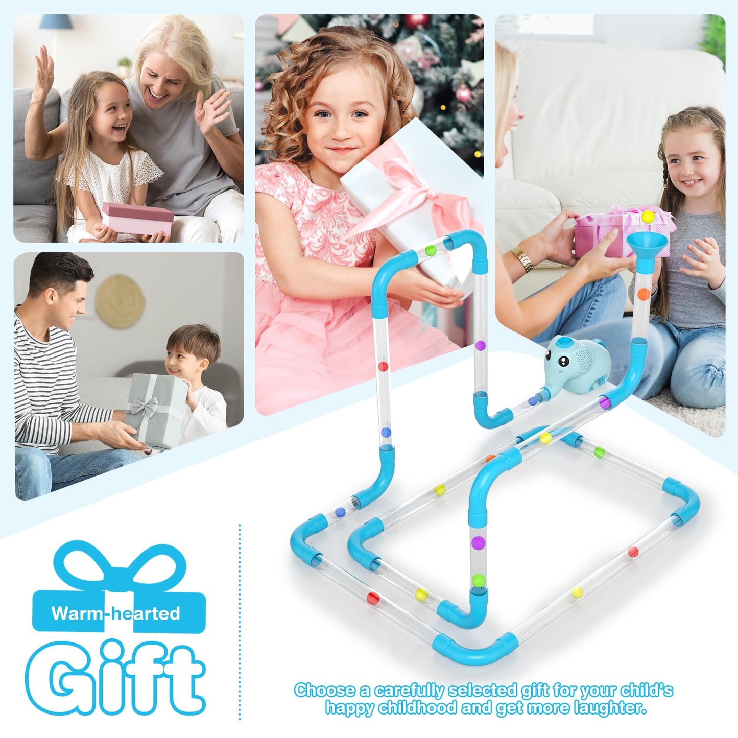 STEM Air-Powered Building Toys for Kids Ages 3 4 5 6 7 8+– Educational Air Tubes Toy& Turbine Set with 30 Foam Balls – Rechargeable Construction Kit for Boys & Girls – Fun Science Gift for Teens