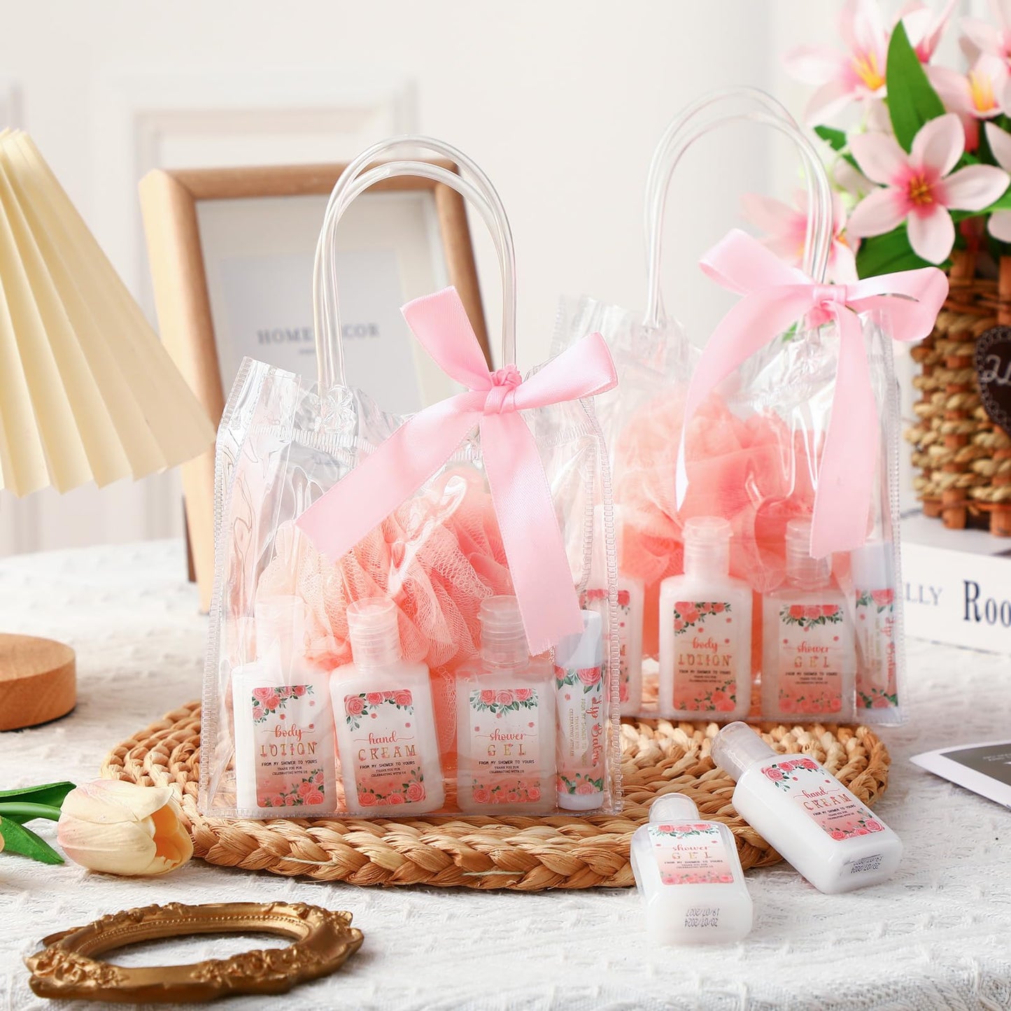 6 Sets Baby Shower Game Prizes for Winners Baby Shower Favors Gifts Include Lip Balms Hand Creams Body Lotions Bath Loofah Sponges Gift Bags