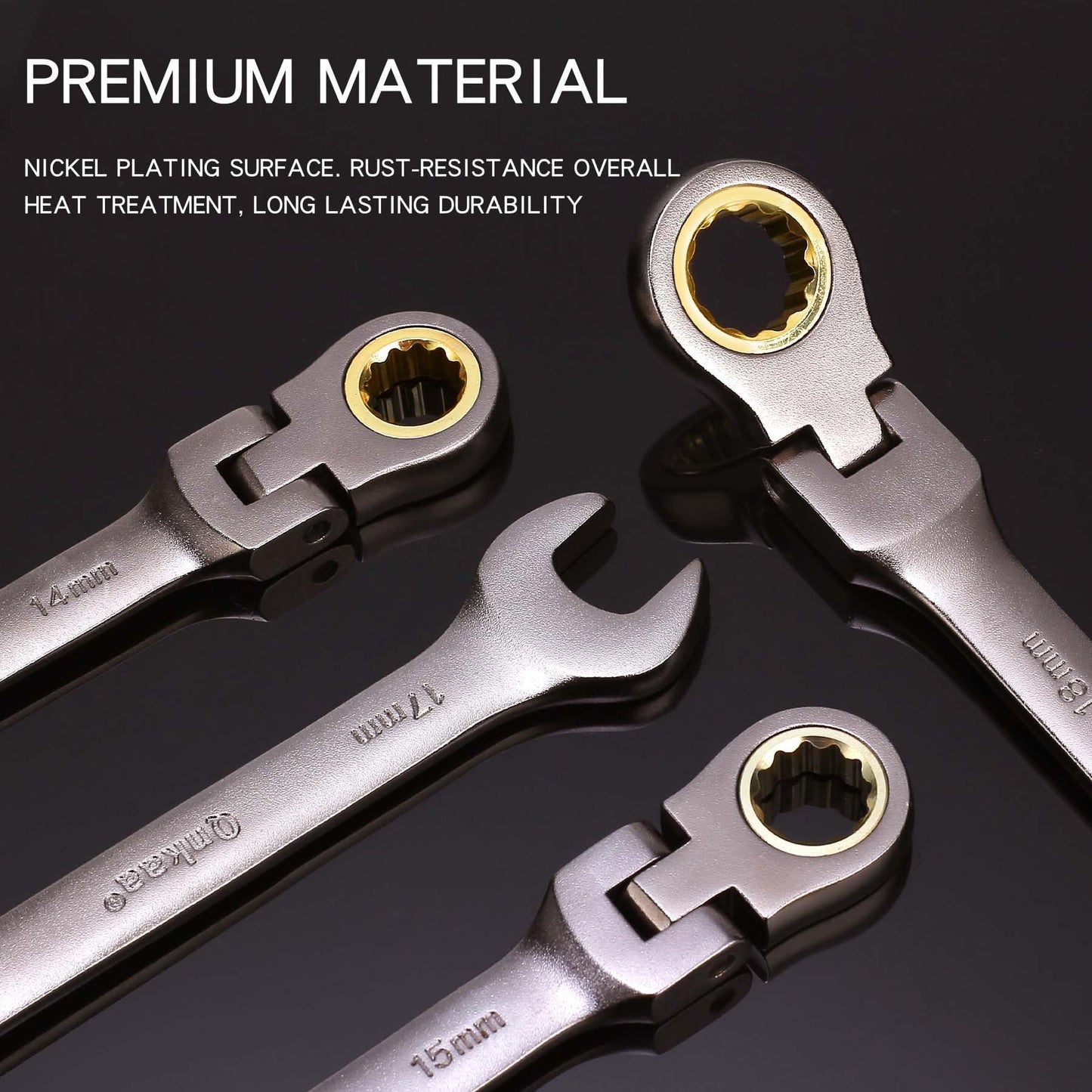 Qnkaa Flexible Ratcheting Wrench Set 12pcs Metric 8-19mm Flex-Head Spanner Gear Ring Ratchet Combination Wrenches Kit with Portable Organizer