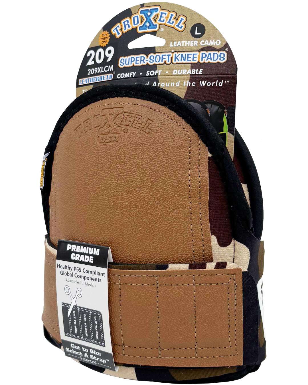 TROXELL USA Super-Soft Large Leatherhead Camouflage Knee Pads - Comfortable, Adjustable, Washable Kneepads