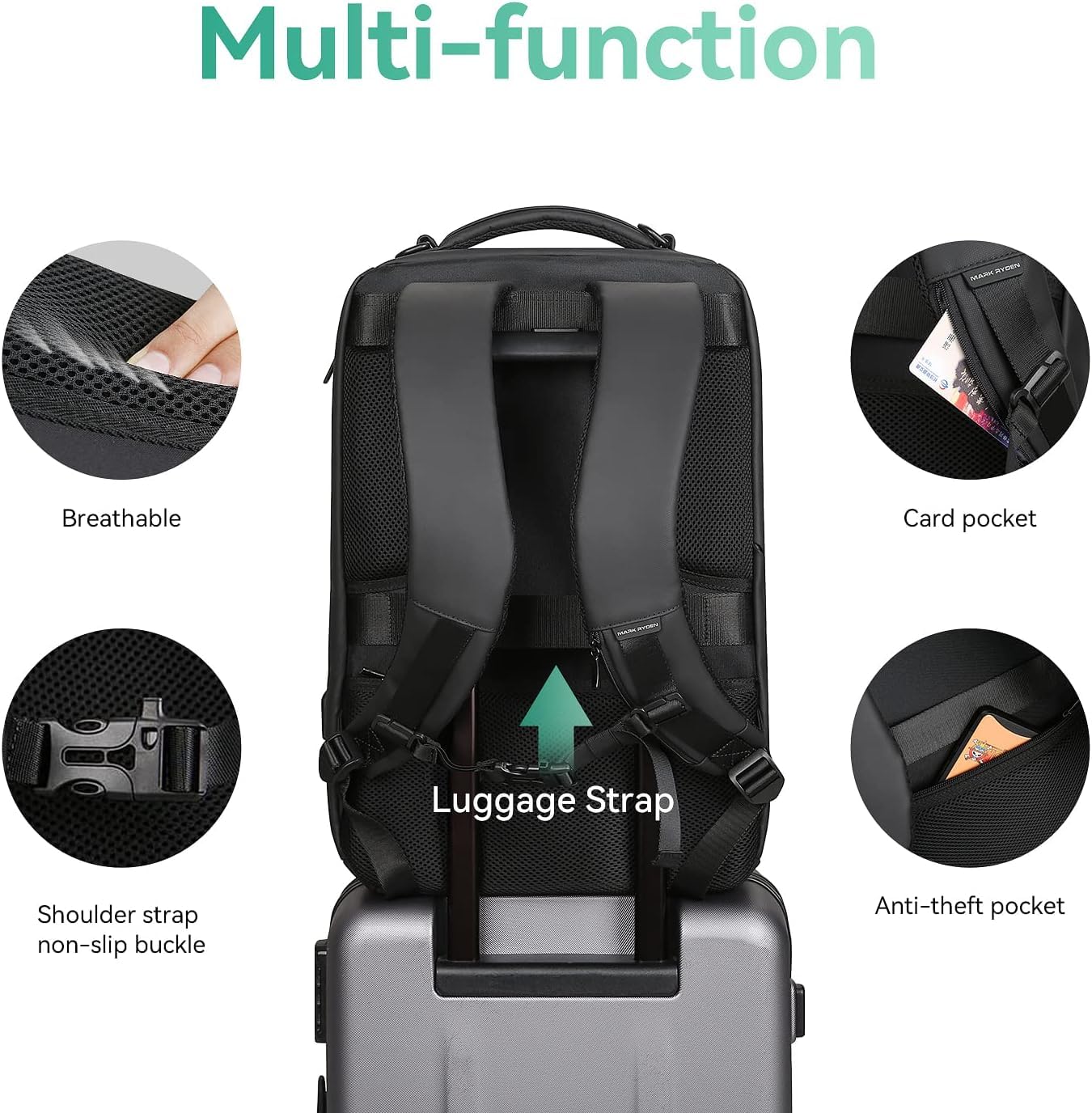MARK RYDEN Business Backpack for Men, 17.3 Inch Tech Waterproof Laptop Backpack with USB Charging Port, Professional Work Backpack for Travel, Office, College, Commuting, Hiking