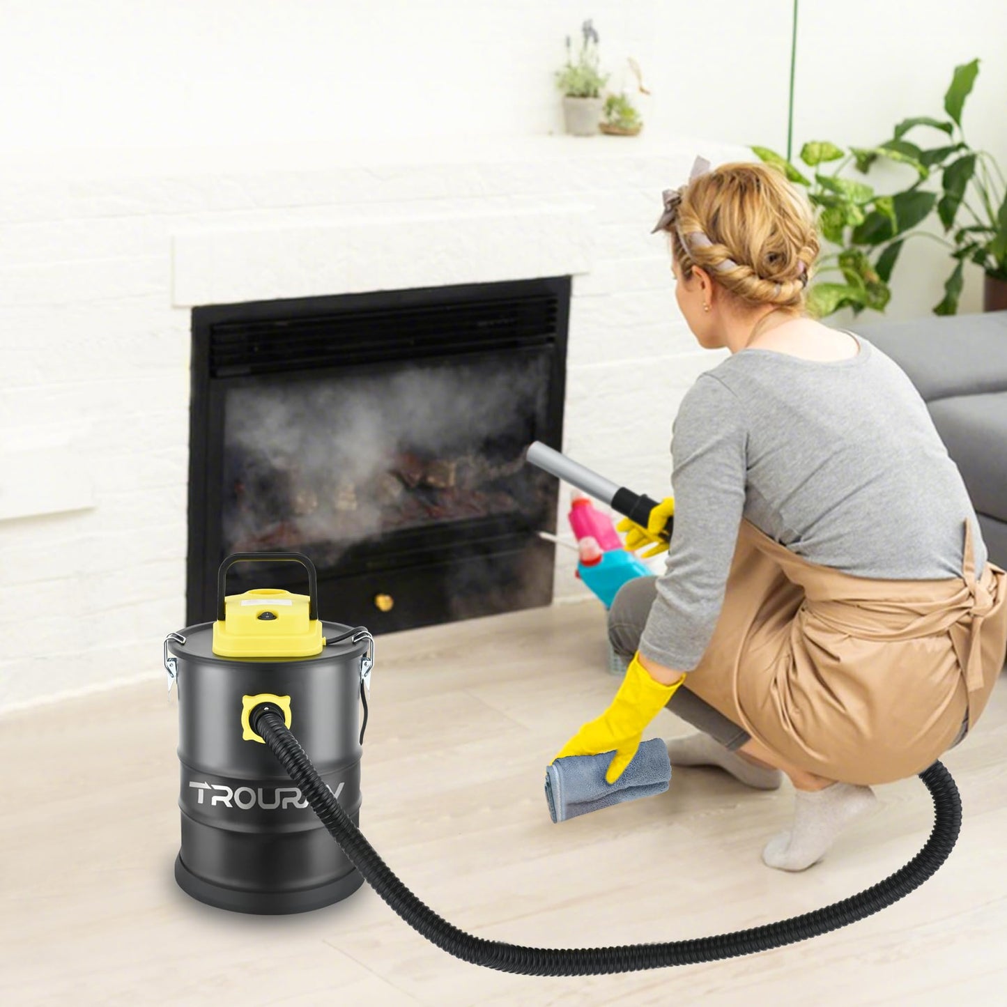 TROURAY Fireplace Ash Vacuum Cleaner, 2.6 Gallon Heat Resistant Lightweight Canister Vacuum Cleaner with 800W Powerful Suction Blowout for Fireplaces, Pellet Roasters, Woodstoves Pellet Ash Vacuums