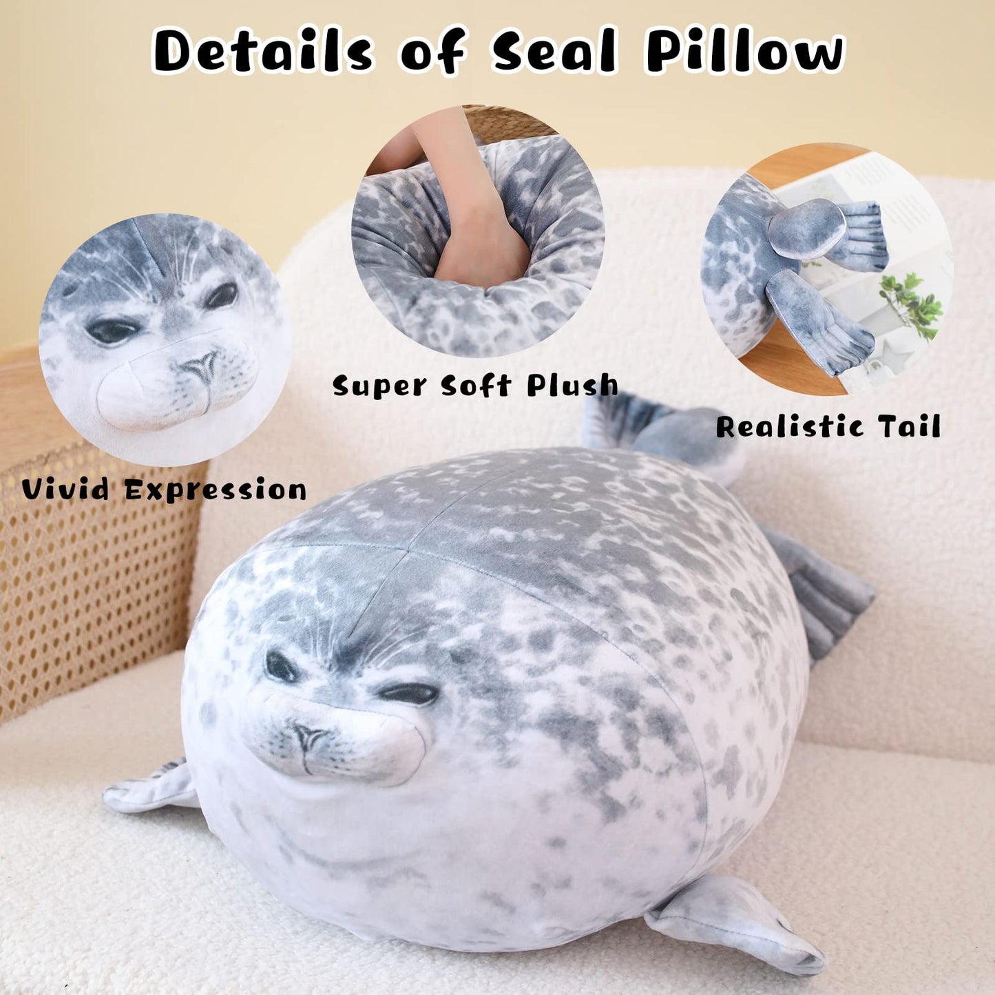 TOYSYM Chubby Blob Seal Pillow Cute Seal Plush with 4 Baby Seal Plushies in Her Tummy, Soft Cotton Stuffed Animals Toy Gifts for Kids