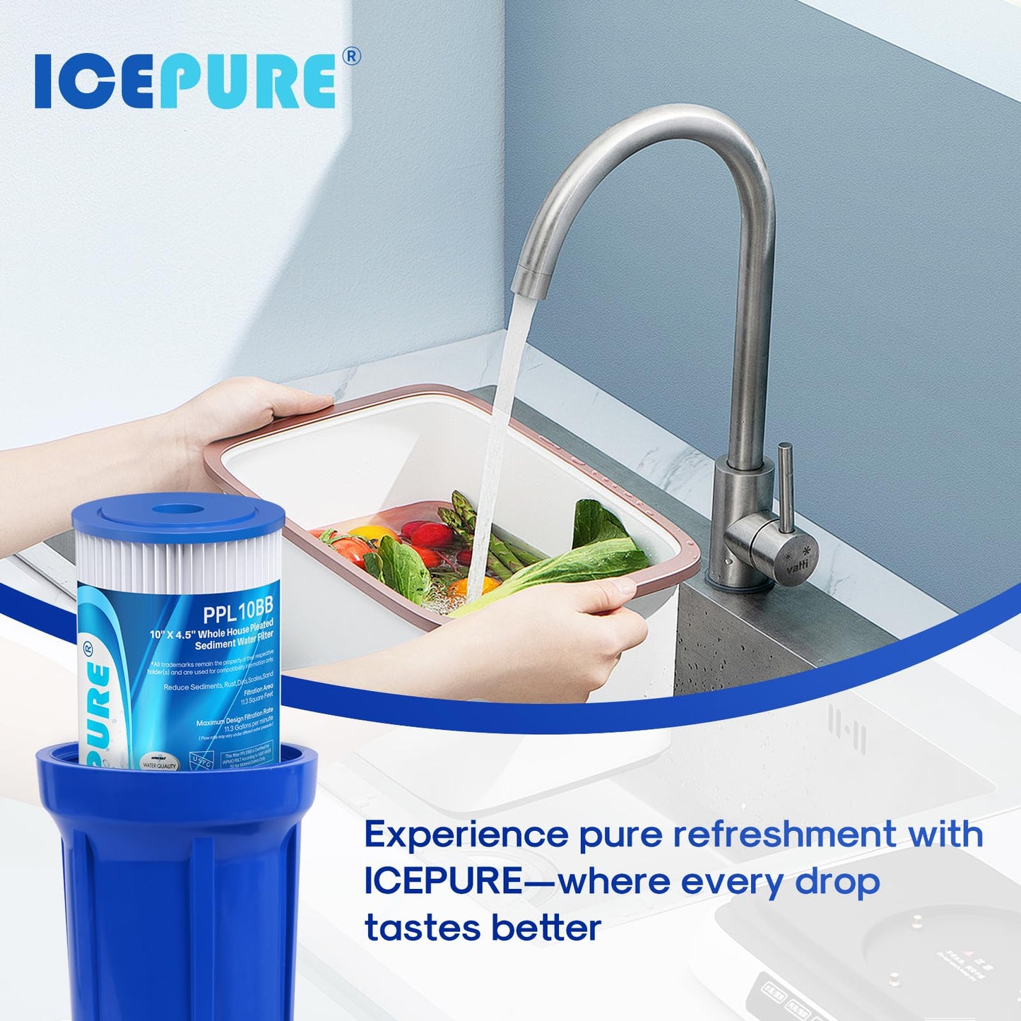 ICEPURE 20 Micron 10" x 4.5" Whole House Sediment Pleated Water Filter Replacement for GE FXHSC, Culligan R50-BBSA, Pentek R50-BB, DuPont WFHDC3001, W50PEHD, GXWH40L, GXWH35F for Well Water, 4PACK